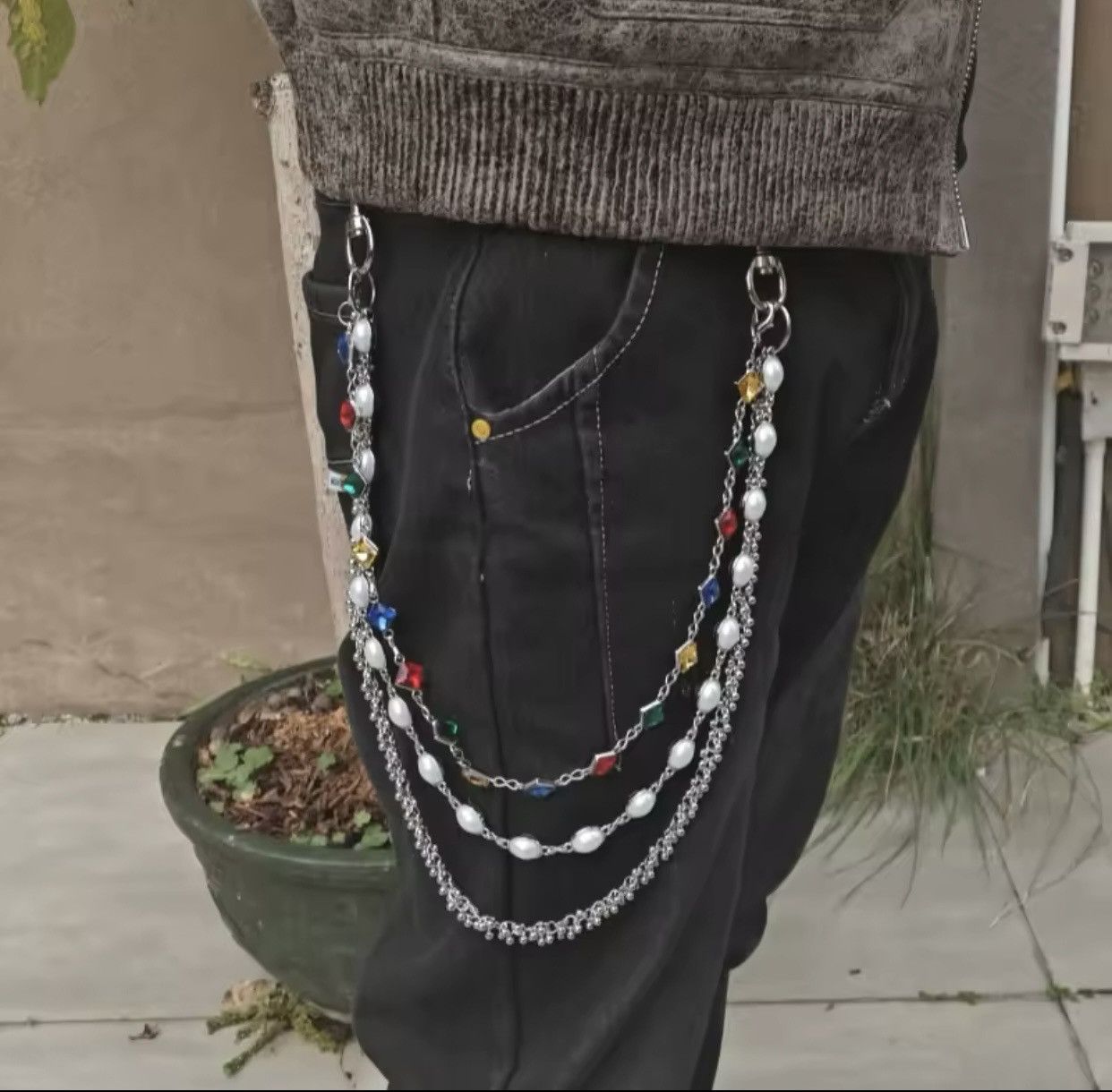 Jewelry Rhinestone Three Layers Pearl Pants Chain Waist Chain Size ONE SIZE - 3 Thumbnail