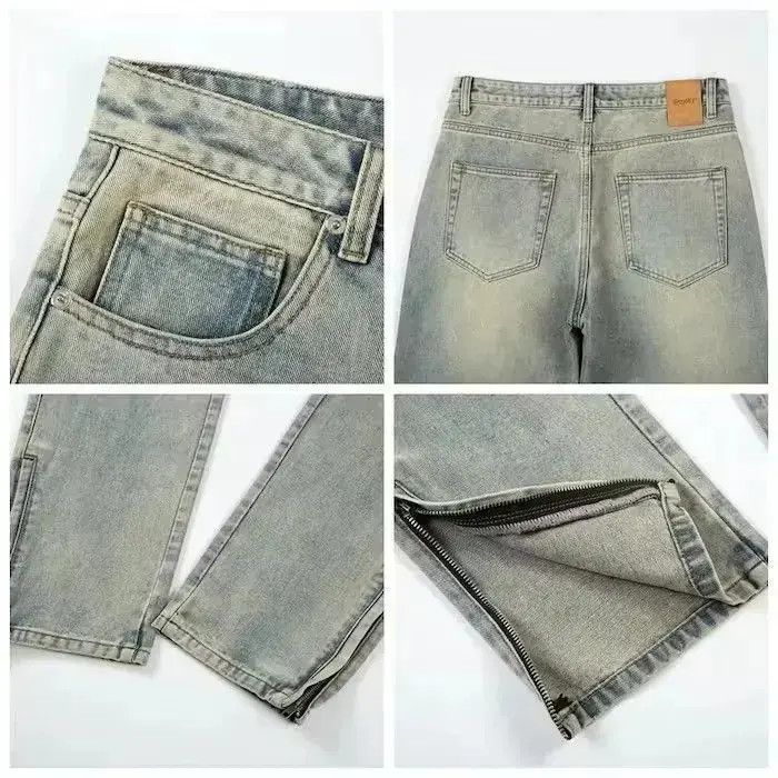 Japanese Brand Yellow Mud Dyed Zipper Split Straight Jeans Size US 30 / EU 46 - 6 Thumbnail