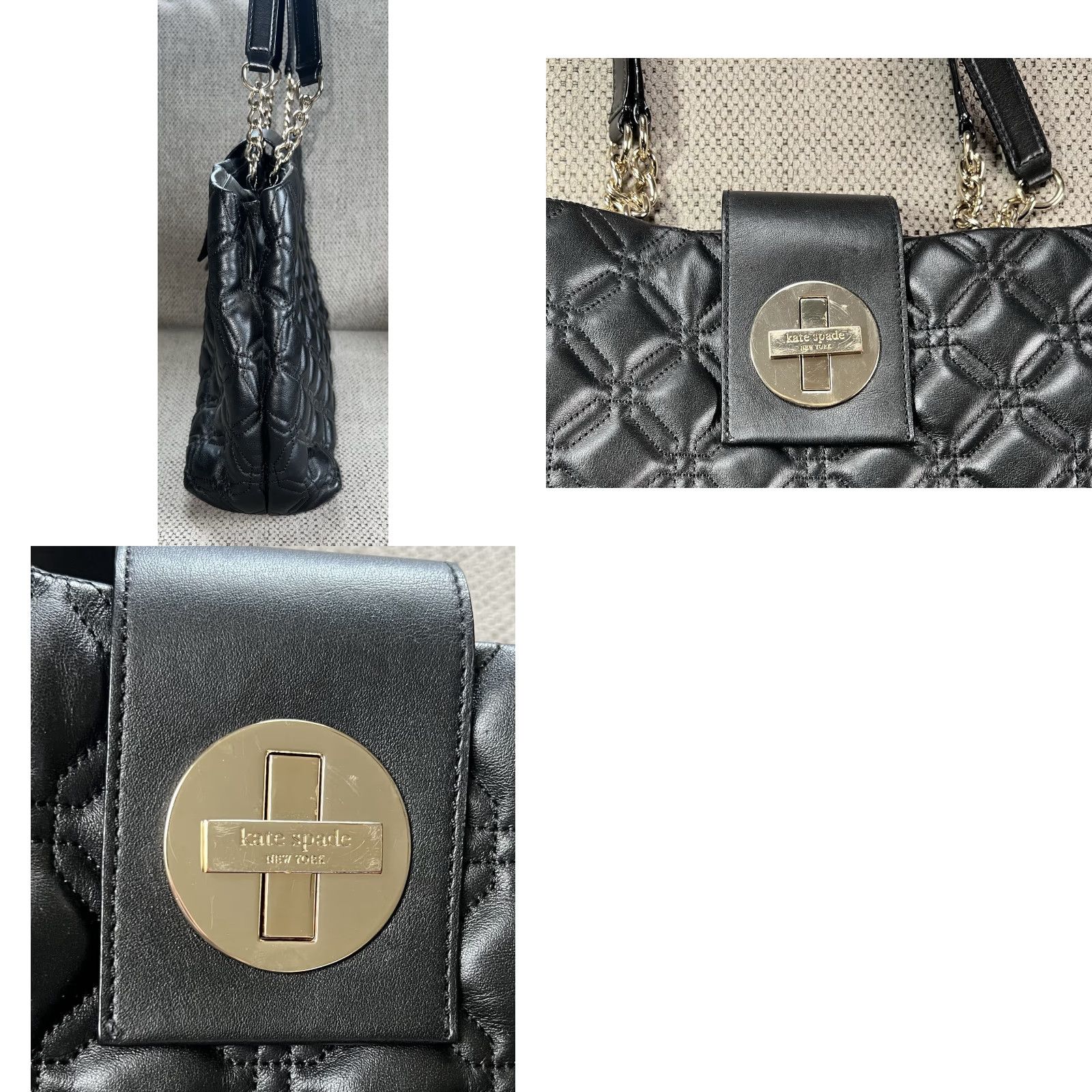 Vintage KATE SPADE Astor Court Elena Quilted Purse Shoulder Hand Bag Leather Black | Kate Spade New York | Women | Medium | Black | Quilted | Shoulder Bag Size ONE SIZE - 8 Thumbnail