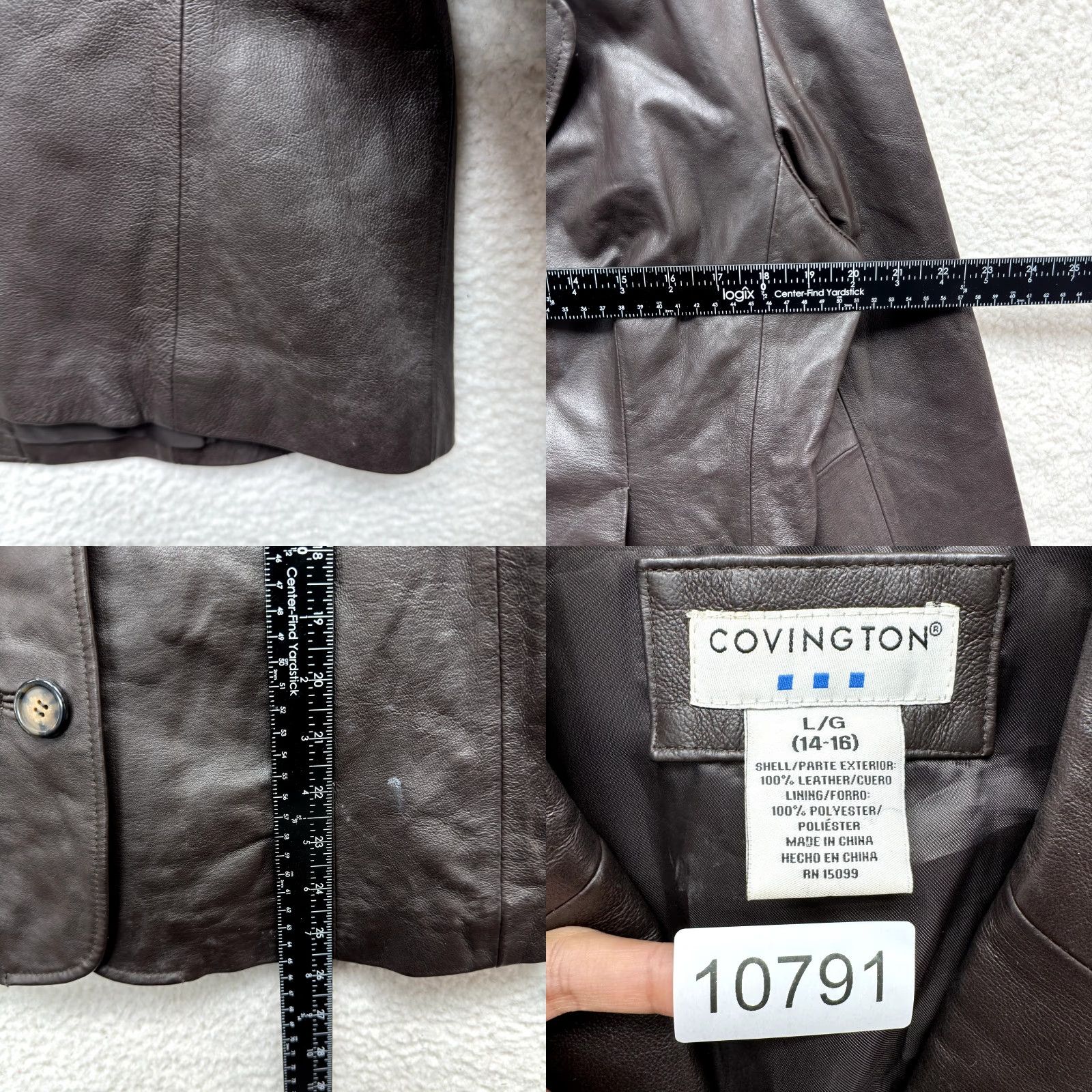 Vintage VINTAGE Y2K Brown Leather Jacket Womens Large XL Button Chic Minimalist Grunge Jacket Size L / US 10 / IT 46 - 9 Thumbnail