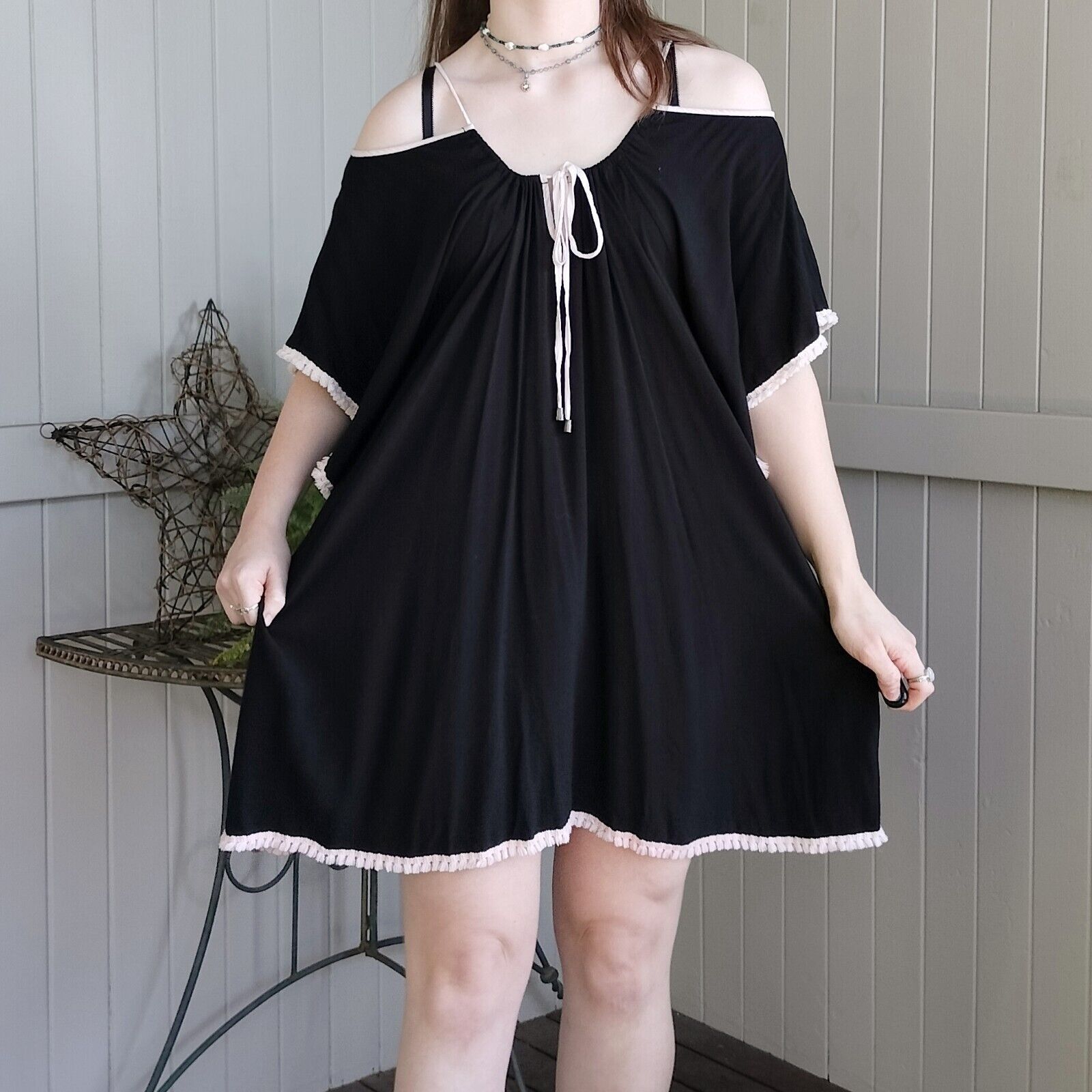 Designer PQ Collection Dress Mini Shift Bell Sleeve Tassel Cocktail Size ONE SIZE - 3 Thumbnail