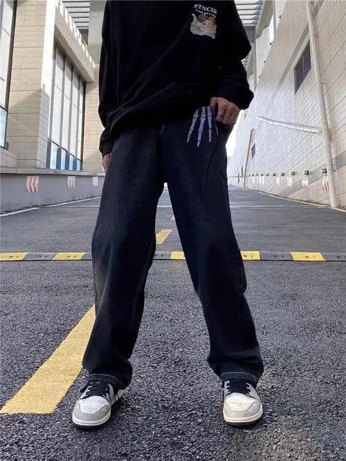 Designer × Vintage Retro y2k skeleton print black jeans Size 30" / US 8 / IT 44 - 3 Thumbnail