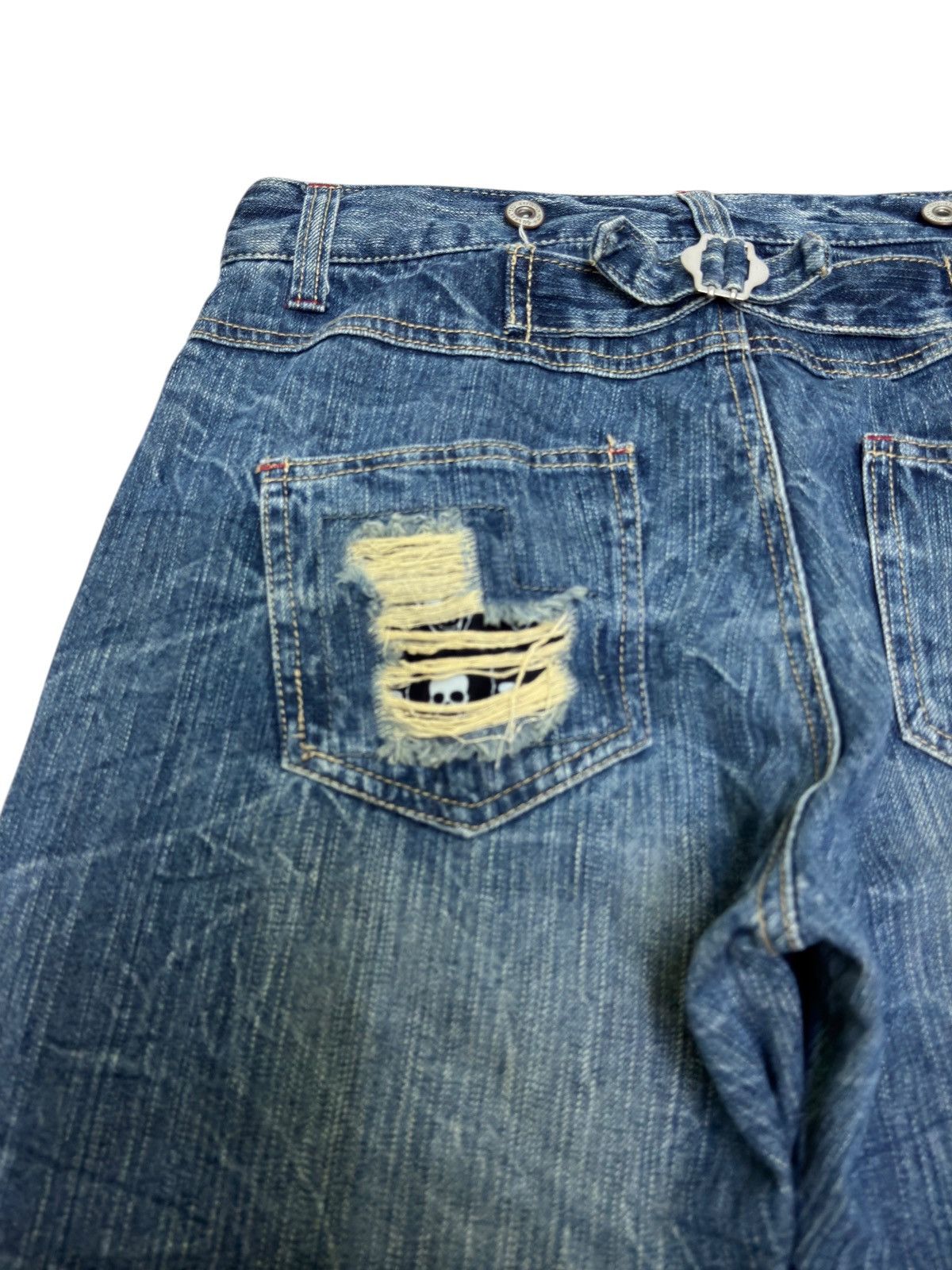 Hysteric Glamour Distressed Denim Back Buckle Heavy Ripped Blue Jeans Size US 31 - 9 Thumbnail