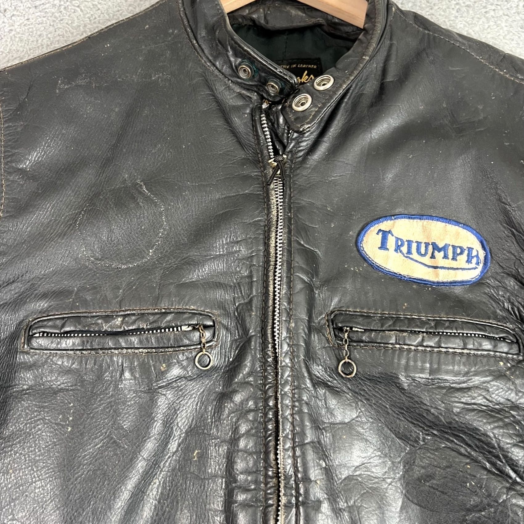 Brooks VINTAGE Brooks Leather Cafe Racer Jacket Sz 40 Black Motorcycle/ Biker 1960s Mens Size US XXS / EU 40 - 3 Thumbnail