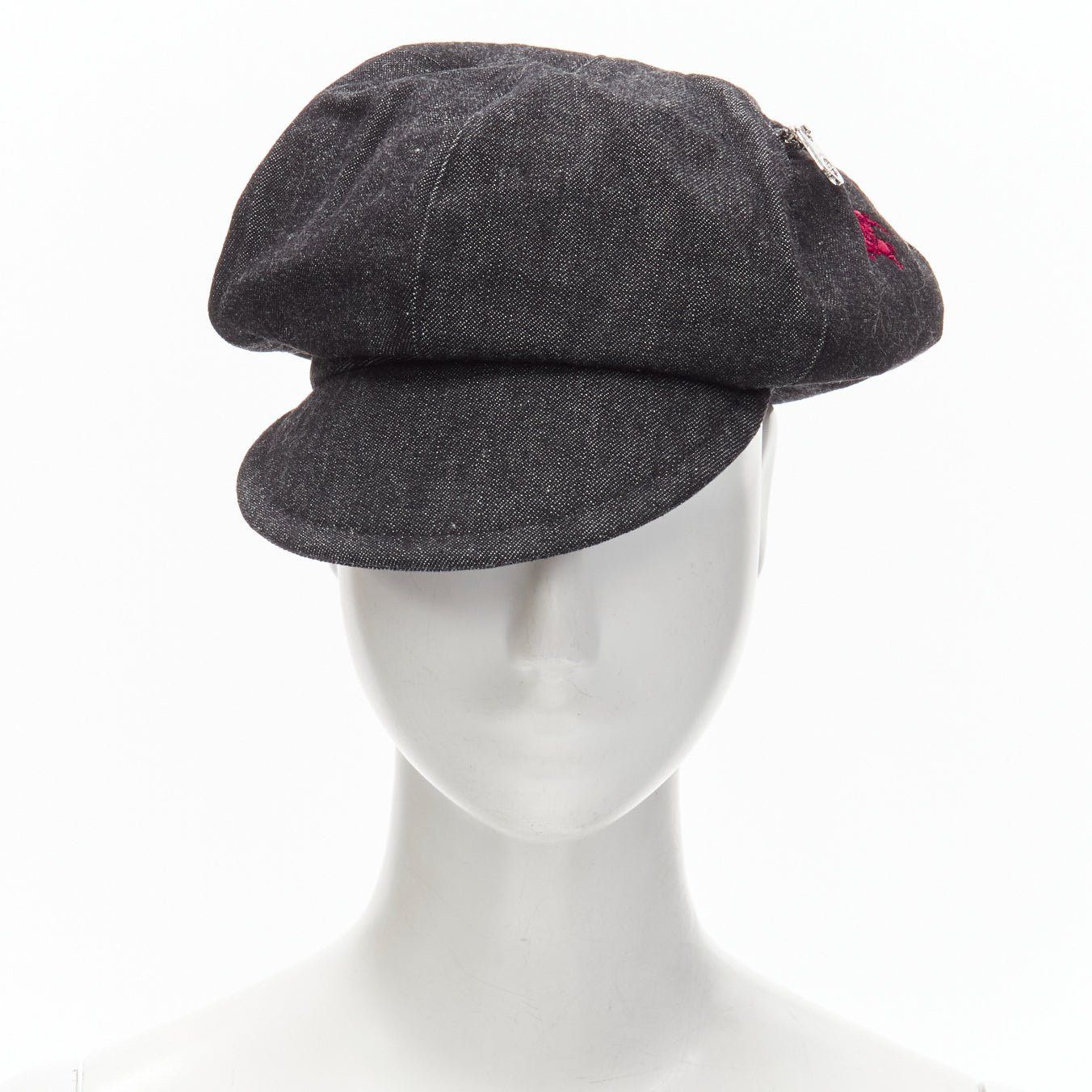 Burberry BURBERRY Vintage black denim logo embroidery zip zip pocket newboy hat Sz 54 Size ONE SIZE - 1 Thumbnail