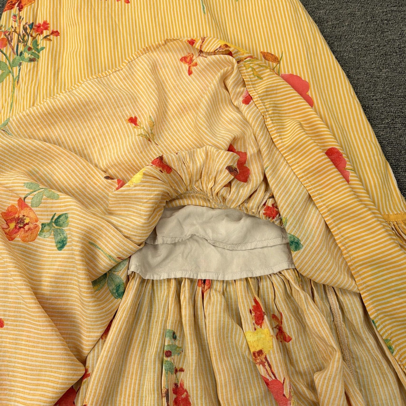 Free People Free People Dress Womens Small Yellow Floral Stripe Ruffle Midi Sundress Boho Size S / US 4 / IT 40 - 5 Thumbnail
