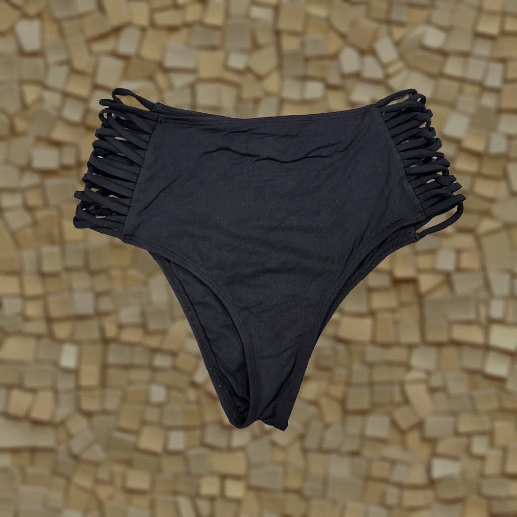 Vintage L*SPACE Bikini Bottom Black Medium High-Waisted Cut Out Womens M Beach 80% Nylon, 20% Spandex Size 32" / US 10 / IT 46 - 1 Thumbnail
