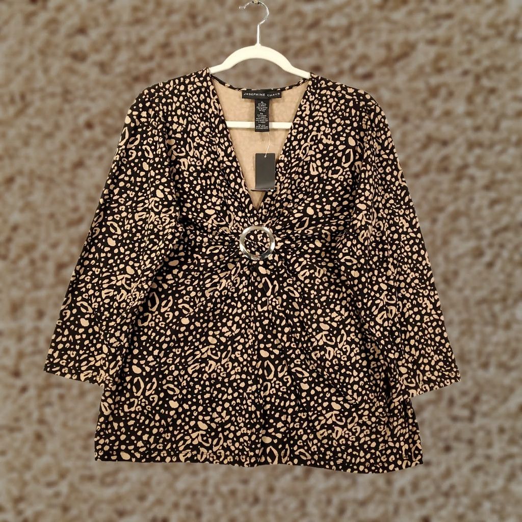 Vintage Josephine Chaus Leopard Print Top Womens XL Pullover V-Neck Knit Casual Shirt Tunic NWT Size XL / US 12-14 / IT 48-50 - 1 Thumbnail