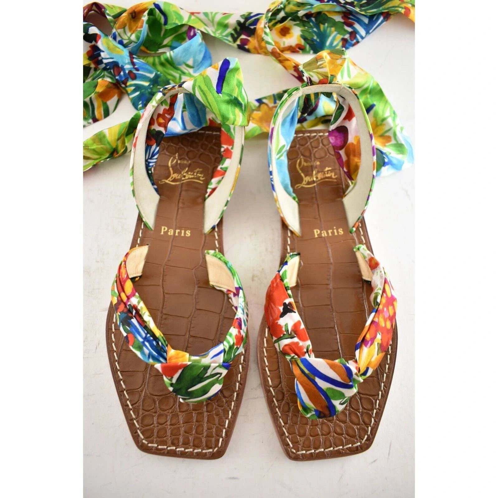Christian Louboutin Christian Louboutin Niloofar Flat Satin Lace Up Tie Floral Size US 6 / IT 36 - 7 Thumbnail