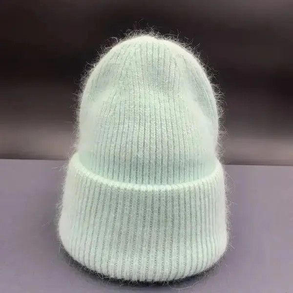 Japanese Brand Warm Fluffy Rabbit Fur Knitted Beanie Hat Size ONE SIZE - 4 Thumbnail