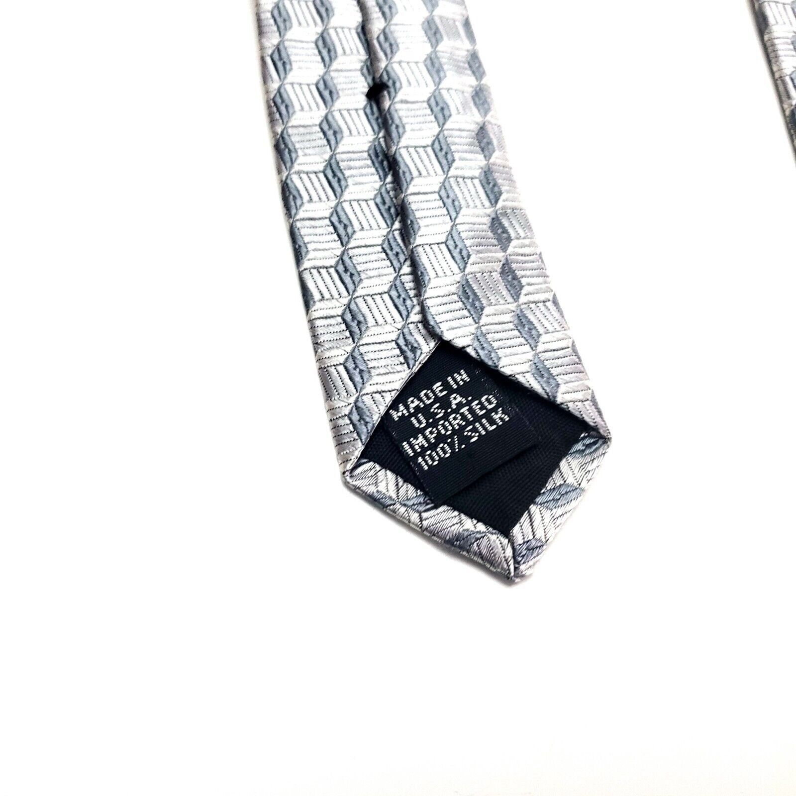 Van Heusen Van Heusen Silk Tie Woven Silver Geometric Woven Short Wide Size ONE SIZE - 4 Thumbnail