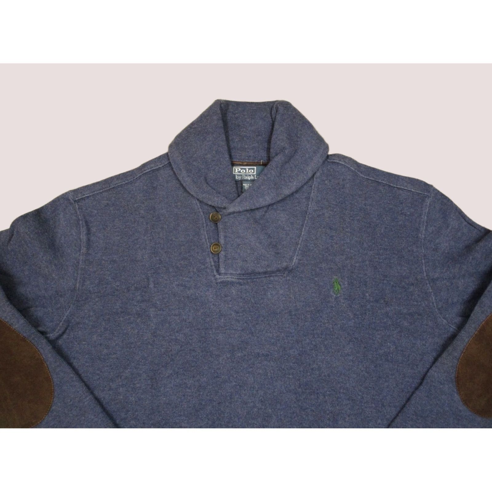 Polo Ralph Lauren Polo Ralph Lauren Sweatshirt Mens Large Blue Shawl Collar Elbow Patches Sweater Size US L / EU 52-54 / 3 - 1 Thumbnail