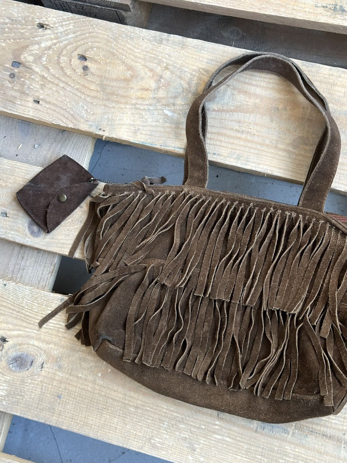 If Six Was Nine Vintage Suede Brown Fringe Western Handle Bag Size ONE SIZE - 3 Thumbnail