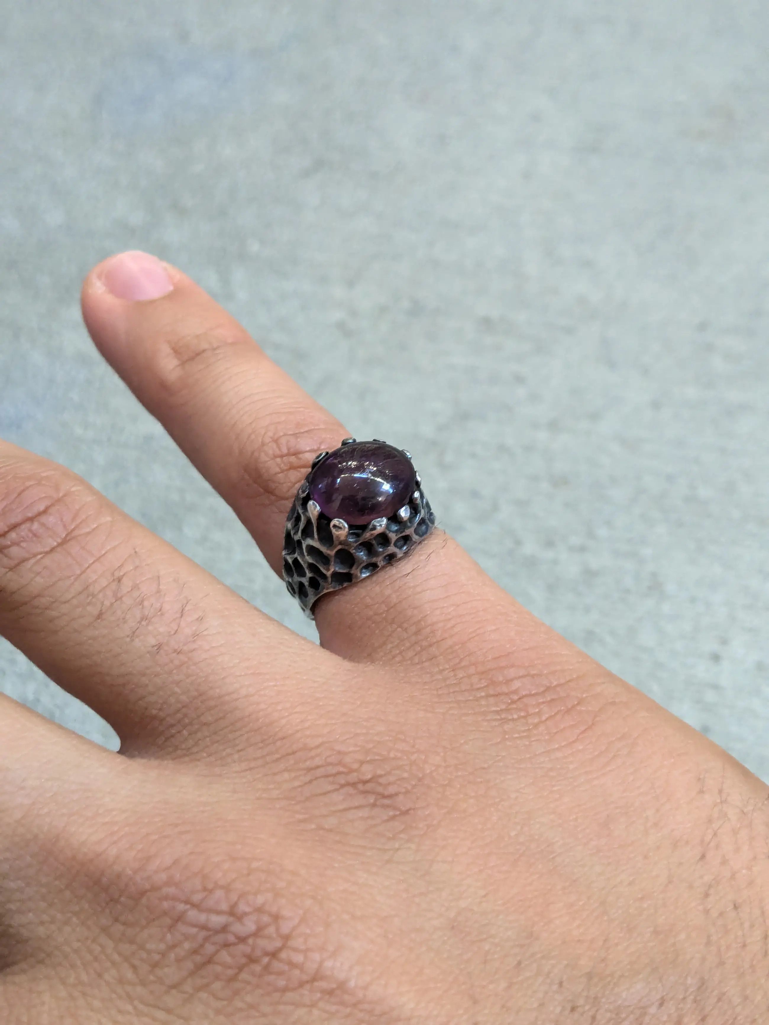 Jewelry × Vintage Vintage Sterling Silver Ring Purple 5 Brutalist Oval Size ONE SIZE - 9 Thumbnail