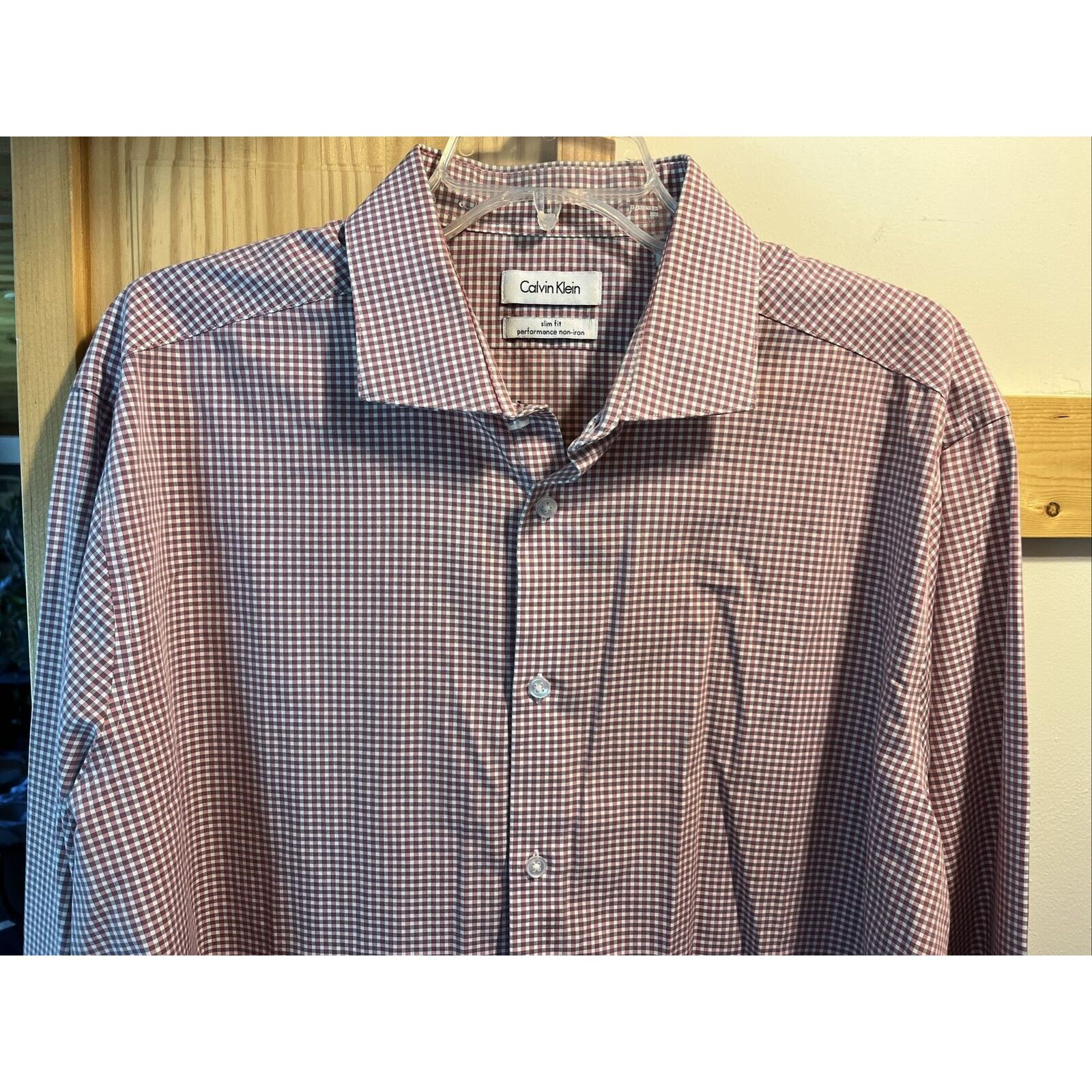 Calvin Klein Calvin Klein Men’s 17.5 34/35 Red Check Button Cotton Shirt Size US XL / EU 56 / 4 - 15 Thumbnail