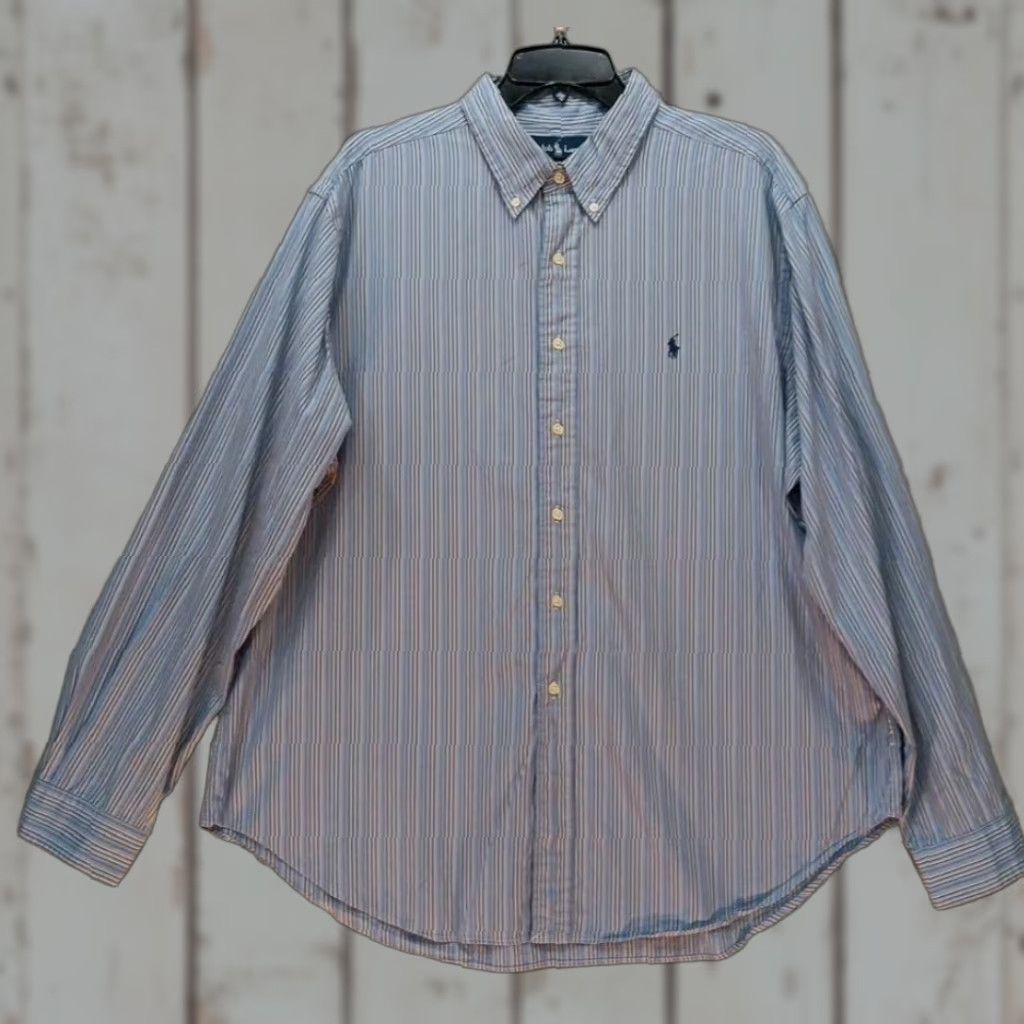 Ralph Lauren Ralph Lauren Button Down Shirt Mens 2XL Blue Stripe Dress Shirt Blue Pony Logo Size 48R - 1 Thumbnail