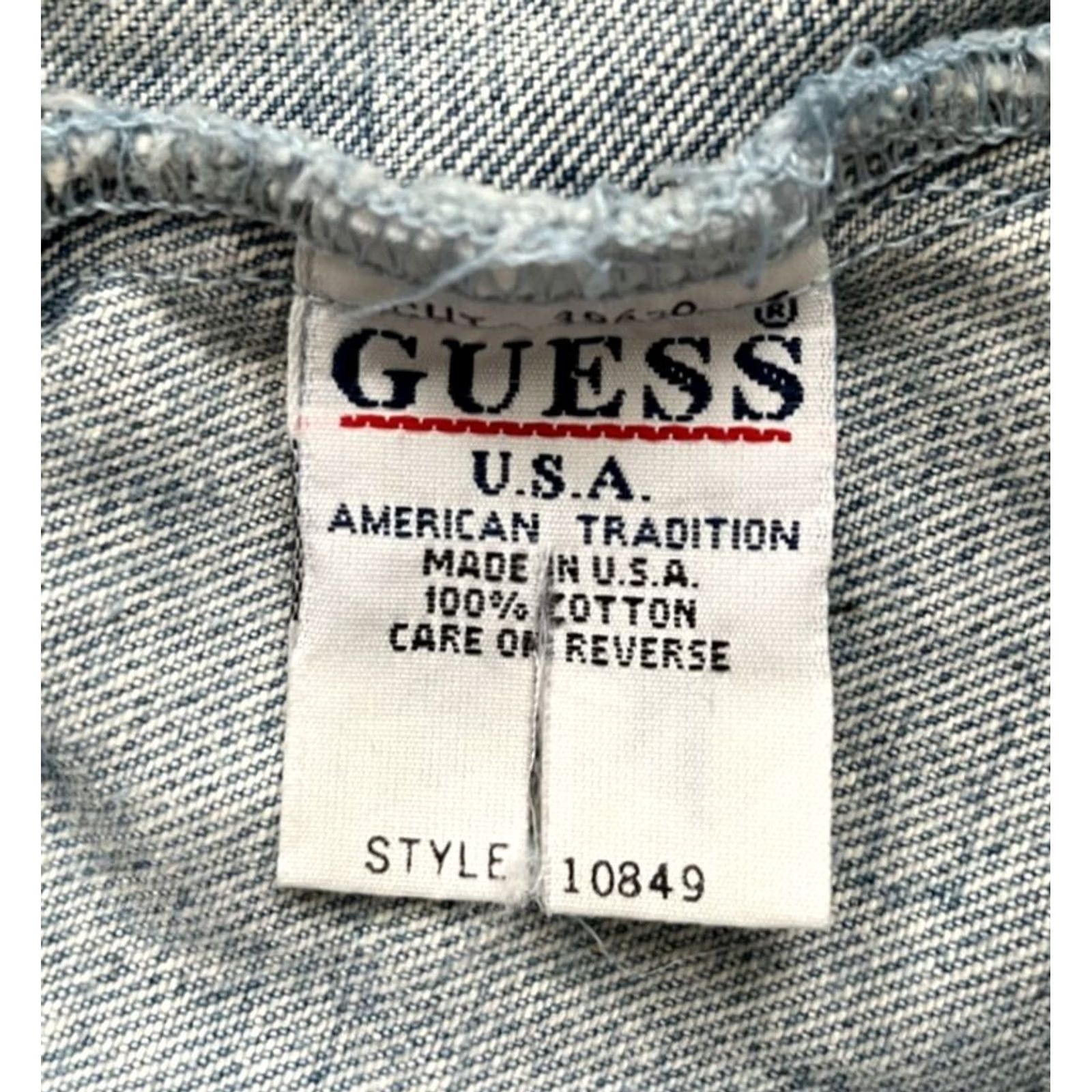 Guess VINTAGE GUESS Denim Trucker Jacket Women’s L Blue 90s Made in USA Button Collared Short Sleeve 100% Cotton Size 36" / US 14 / IT 50 - 4 Thumbnail