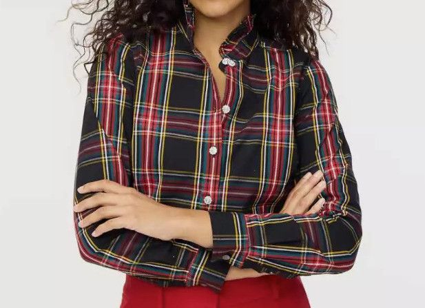 J.Crew J. Crew Petite Stewart Tartan Plaid Jeweled Shirt PXXS Size XXS / US 00 / IT 34 - 1 Thumbnail