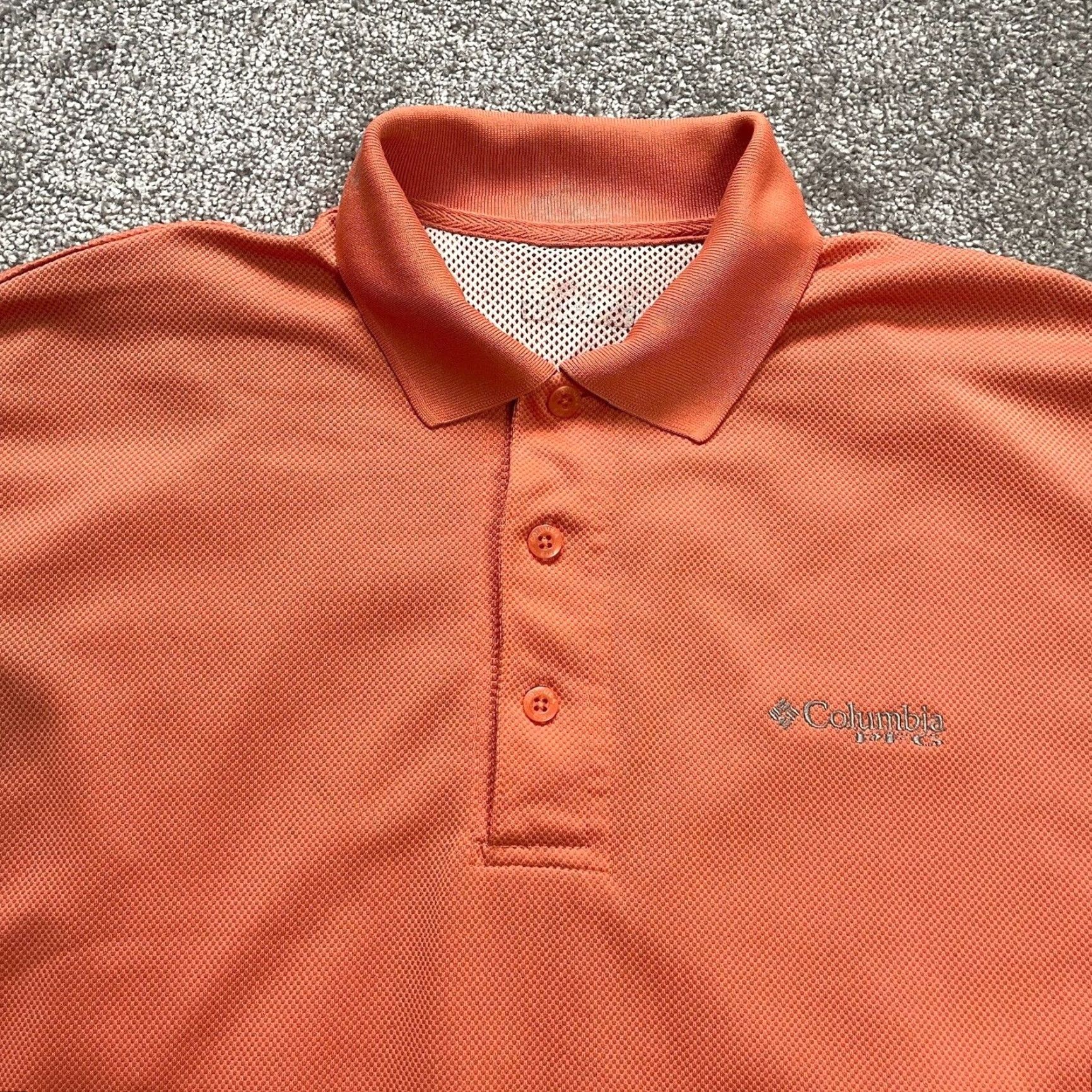 Vintage Columbia Polo Shirt Mens Large Orange PFG Omni-Shade Perfect Cast Shirt Short Sleeve Golf Casual Activewear Size US L / EU 52-54 / 3 - 3 Thumbnail