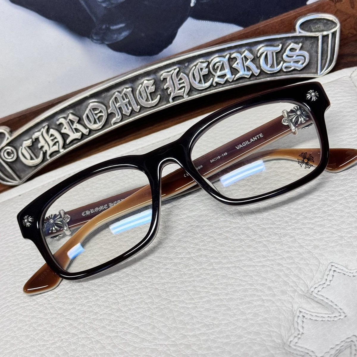 image of Chrome Hearts Vagilante Glasses in Brown, Men's