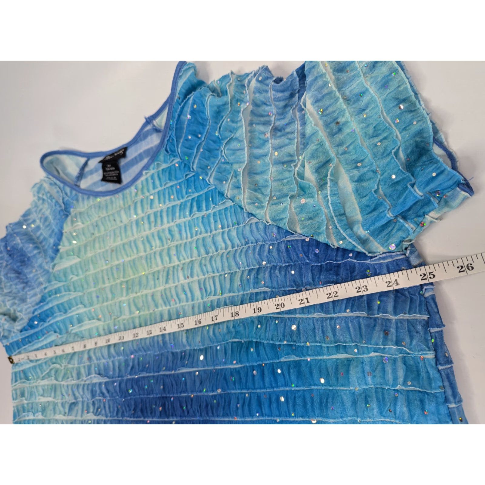 Vintage Maggie Barnes Woman's 1X 18/20 Shirt Blue Ruffle Short Sleeve Boho Blouse Plus Size XL / US 12-14 / IT 48-50 - 4 Thumbnail
