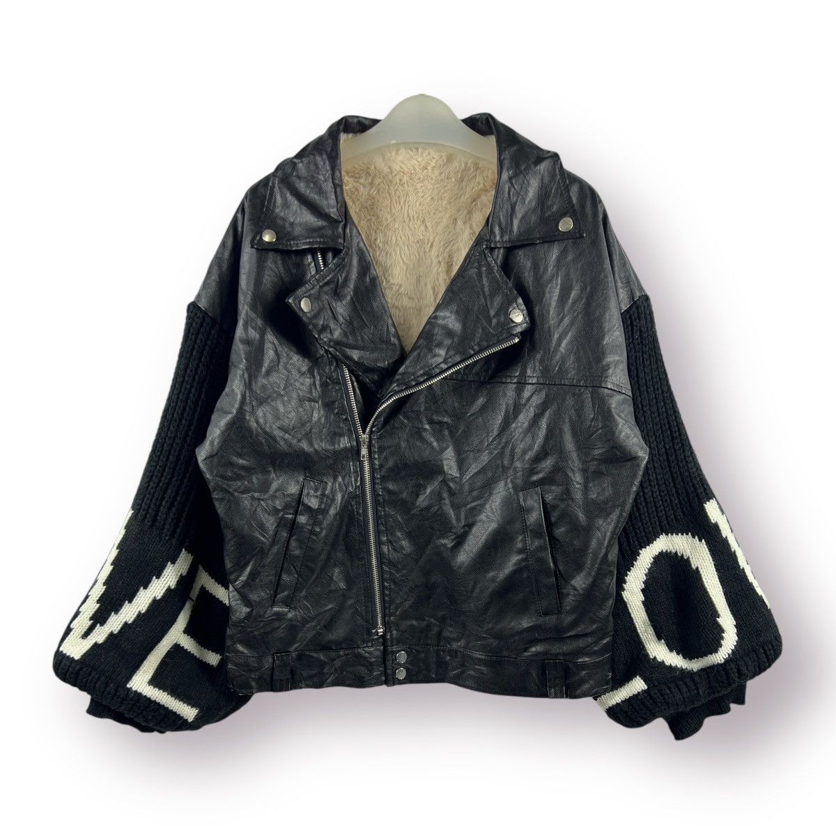 Japanese Brand 🔥 KOREAN 🔥 double collar soft leather knited sleeves jacket Size M / US 6-8 / IT 42-44 - 1 Thumbnail