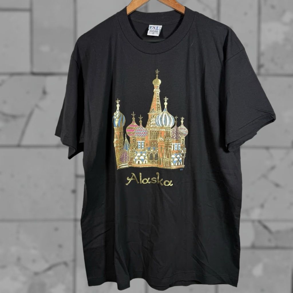 Vintage VTG Printed Sportswear Black Alaska Graphic Tee Mens XL SINGLE STITCH USA Size US XL / EU 56 / 4 - 1 Thumbnail