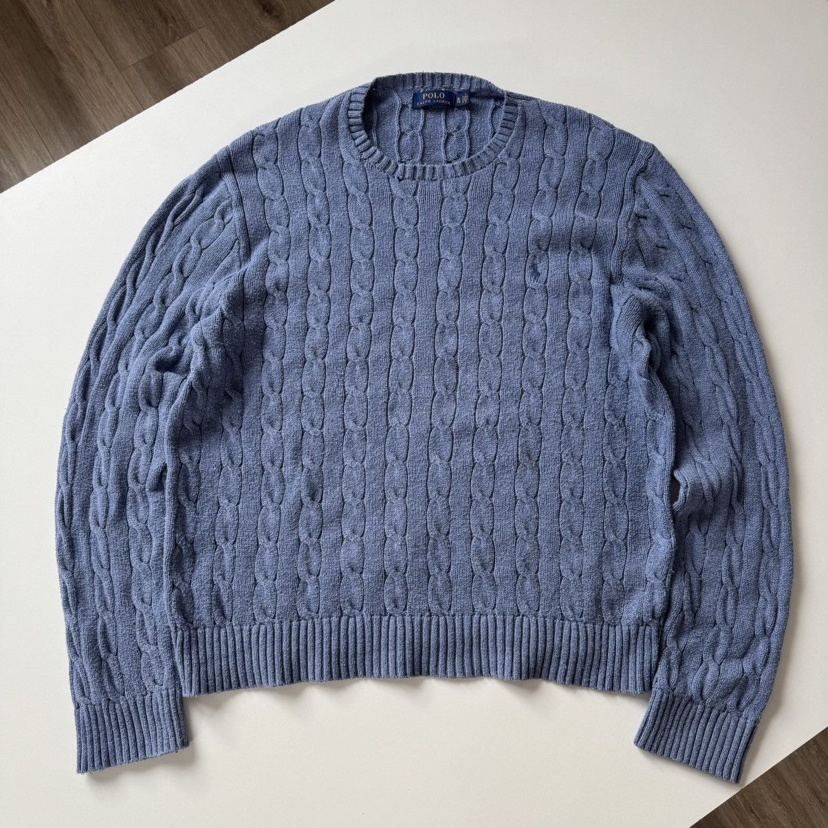 Polo Ralph Lauren × Ralph Lauren Polo Ralph Lauren Cable Knit Blue Sweater Jumper Old money Size US XL / EU 56 / 4 - 12 Thumbnail