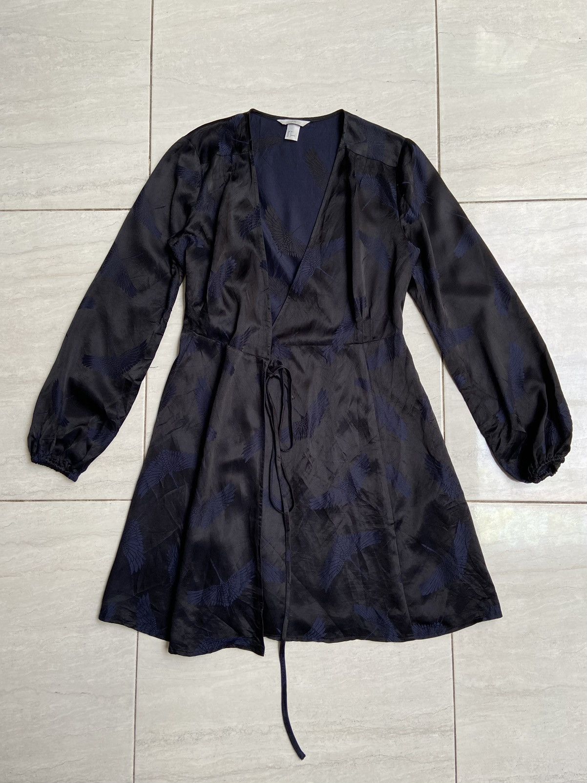 H&M Black Kimono Bird Pattern