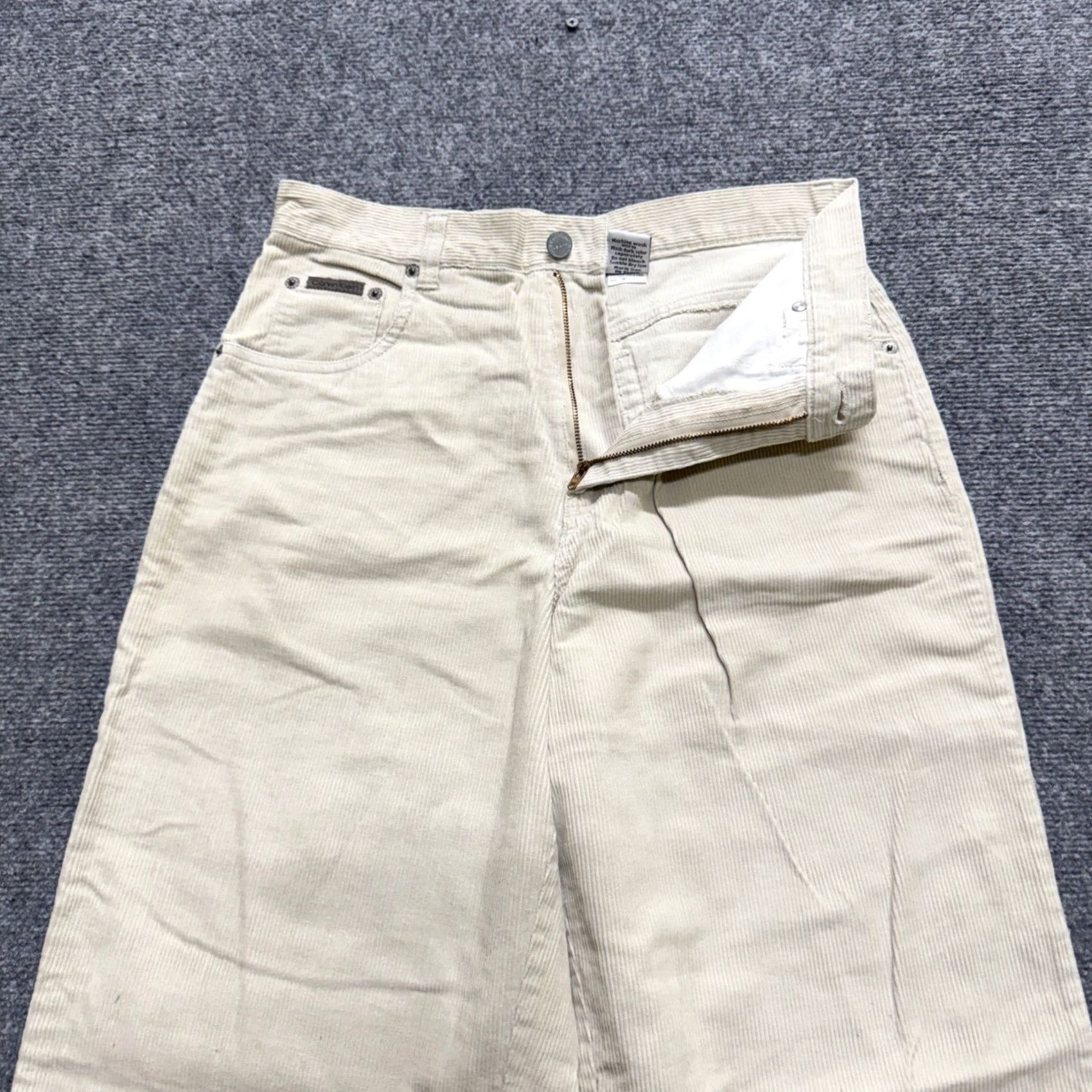 Vintage Calvin Klein Wide Leg Trouser Pants Women's 20 Corduroy Baggy 90s White Cream Pockets 20P Petite Slim Distressed Baggy Womens Size 42" / US 20 - 3 Thumbnail