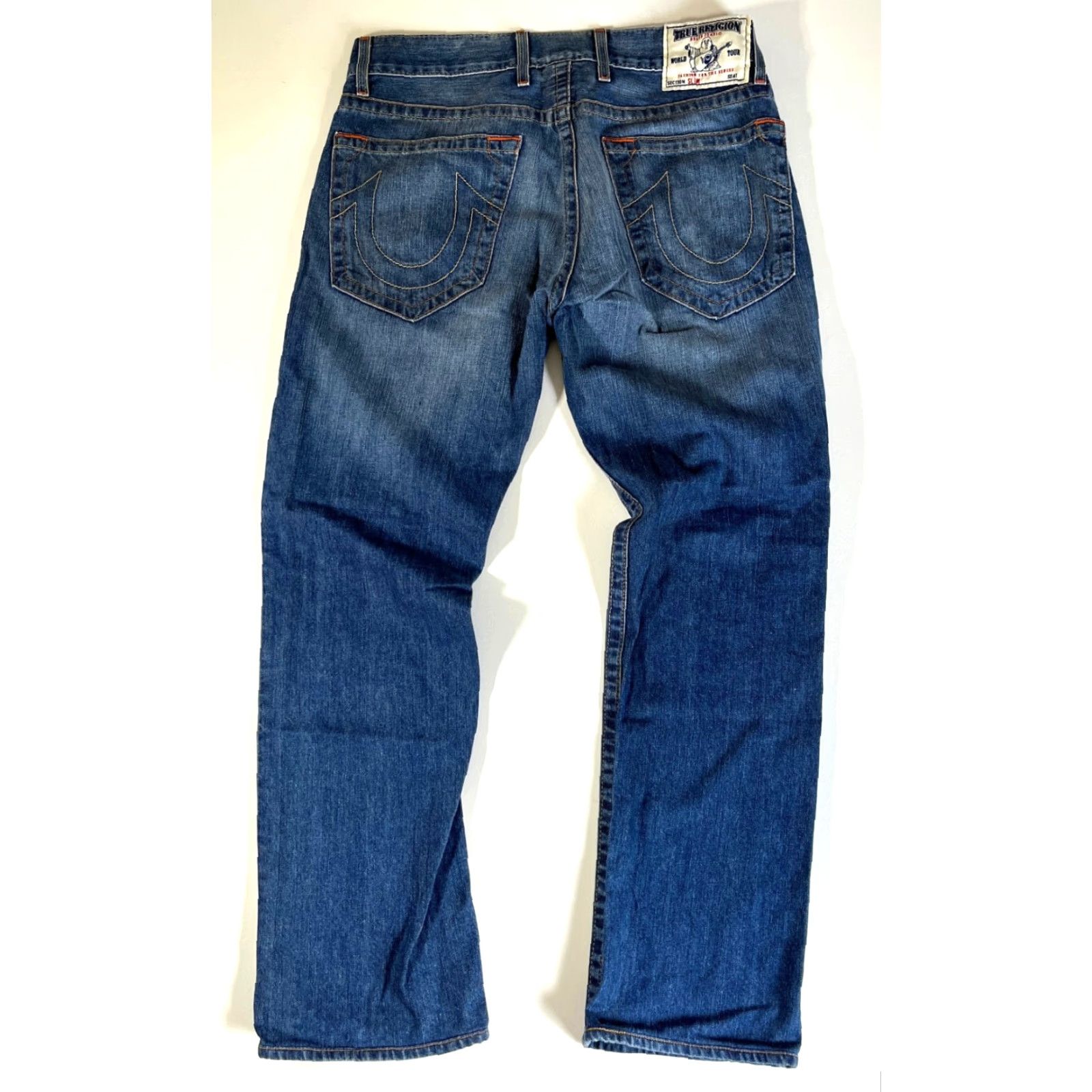 True Religion TRUE RELIGION Jeans Slim Straight Leg Mens Regular 33x32 Blue 5-Pocket Denim Made in USA Size US 33 - 2 Thumbnail