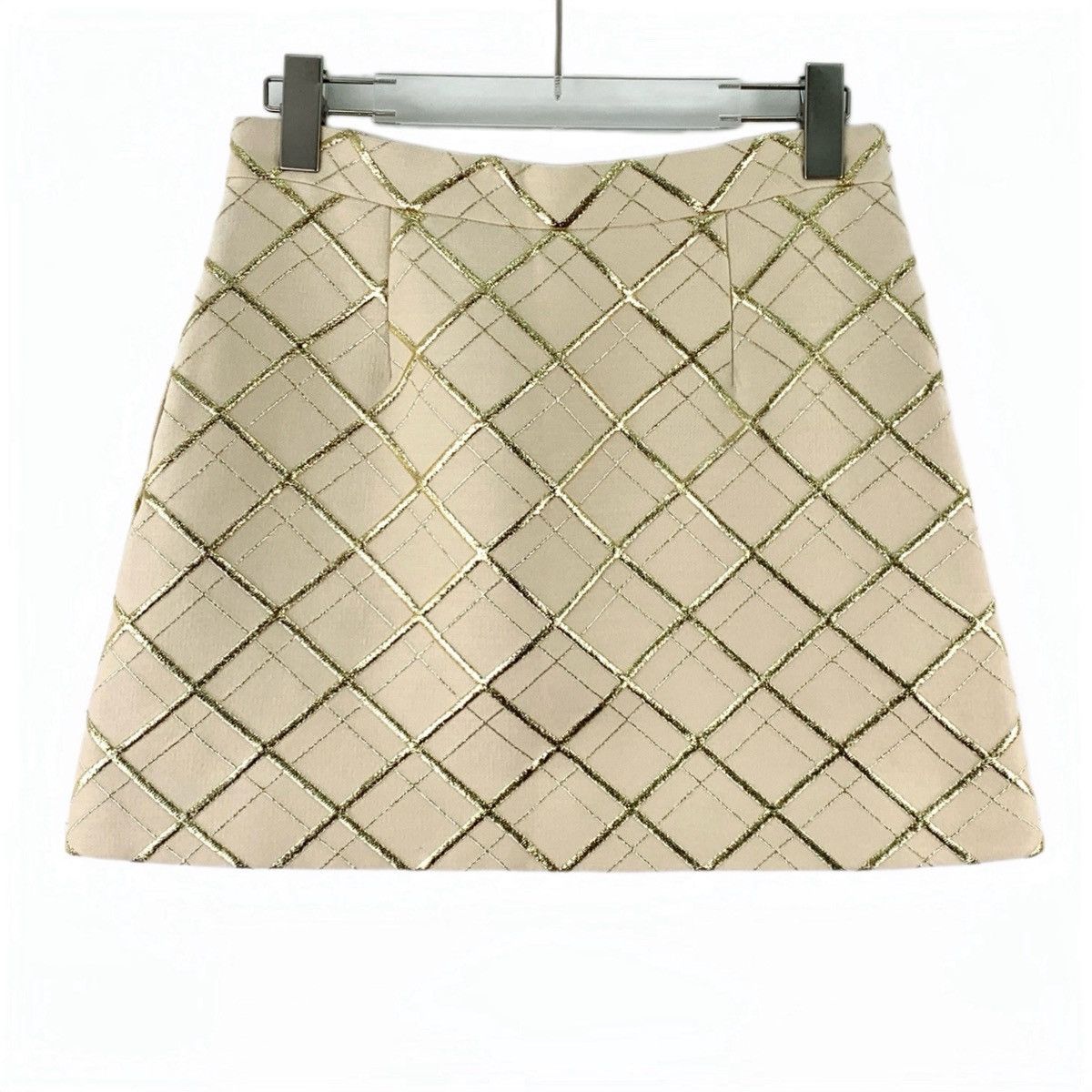 Valentino Valentino Checked Gold Thread Wool Casual Mini Skirt K26WX Size 28" / US 6 / IT 42 - 2 Thumbnail