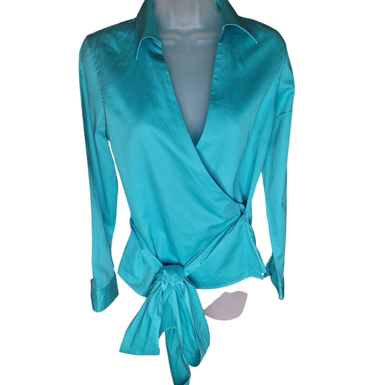 Ralph Lauren Ralph Lauren Women Wrap Shirt Turquoise Long Sleeve Sz S Size S / US 4 / IT 40 - 1 Thumbnail