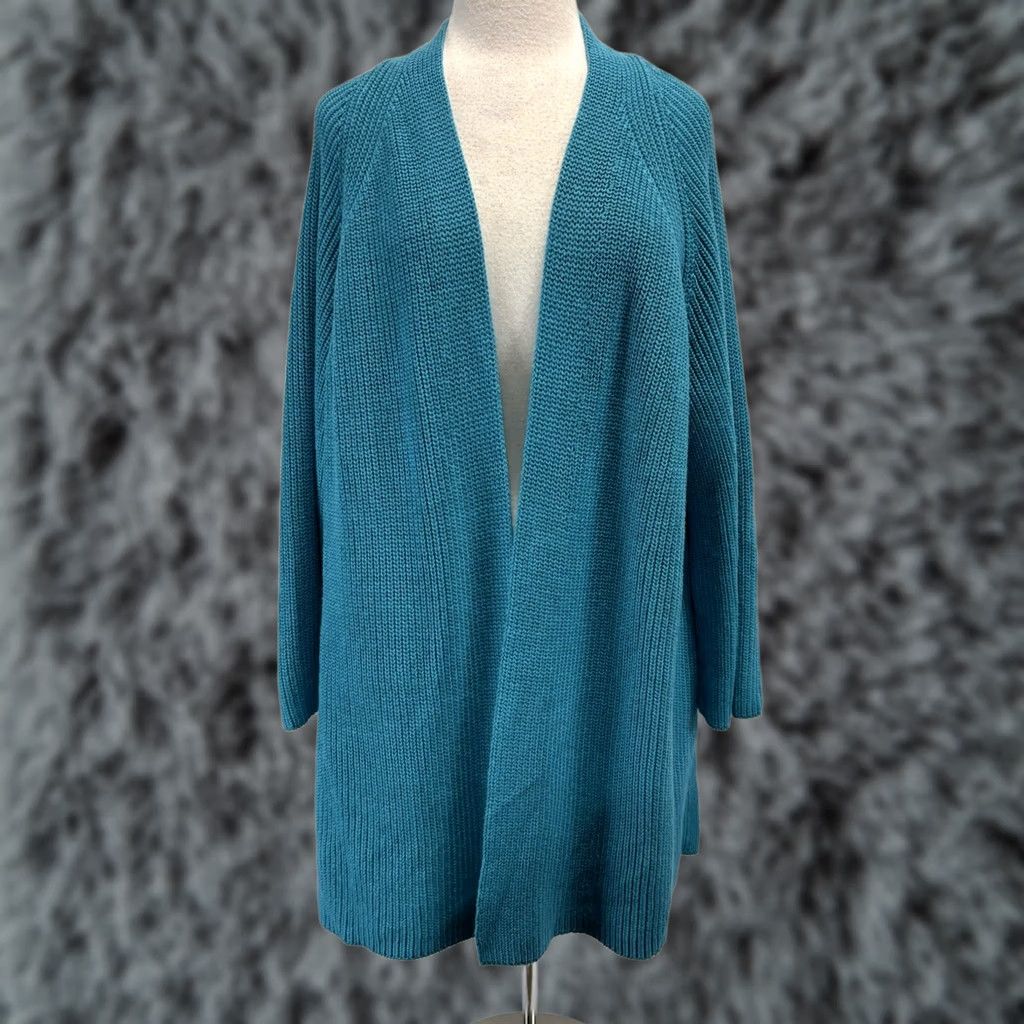 Soft Surroundings Soft Surroundings Cardigan Sweater Women’s 3X Plus Teal Chunky Knit Open Knit Style Long Sleeve Solid Cotton Blend Vintage No Womens Size XXL / US 16-18 / IT 52-54 - 1 Thumbnail