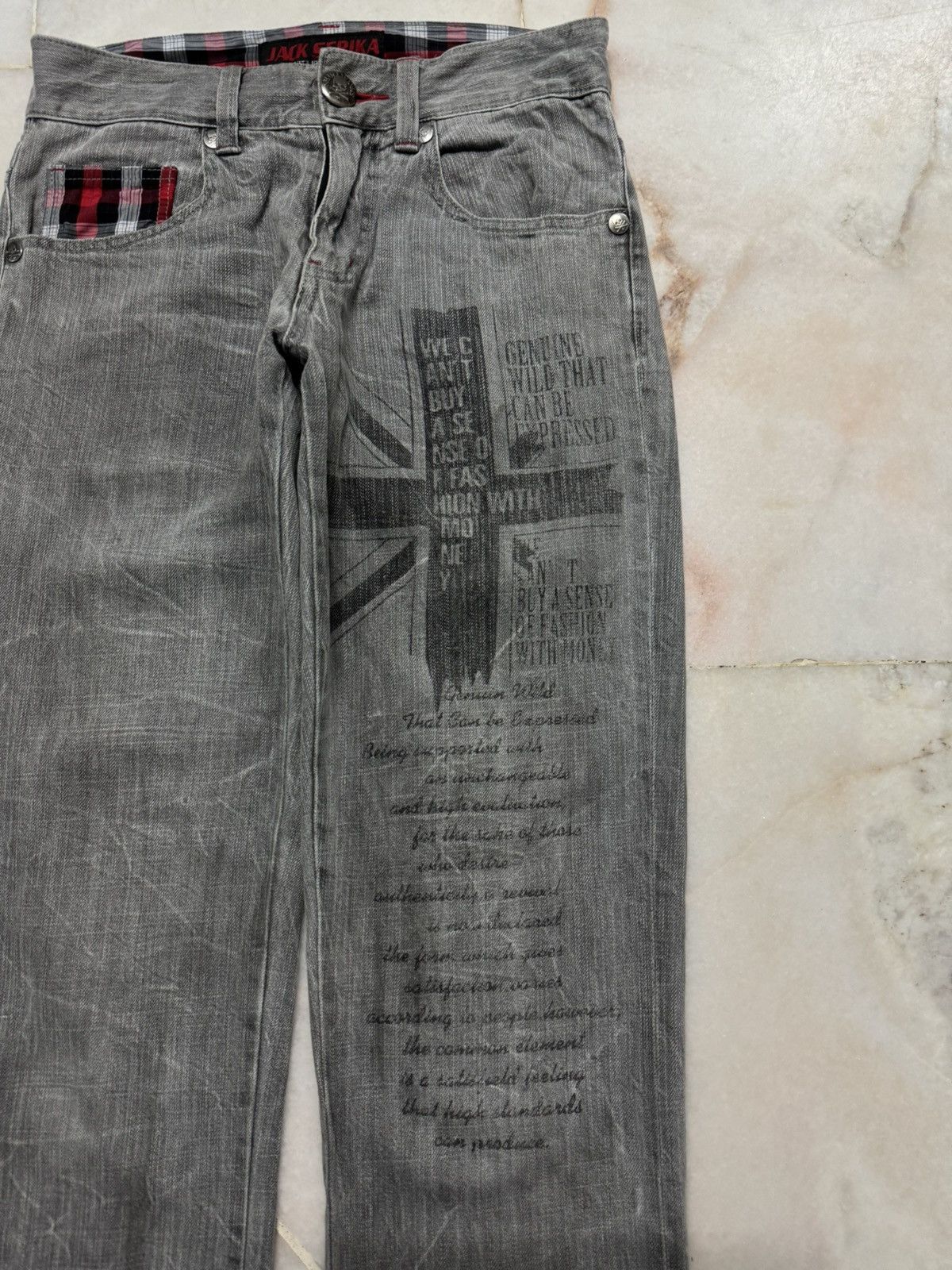 Designer 💥Flare💥90s Jack Serika Punk Jeans Script Logo Faded Distress Size US 28 / EU 44 - 5 Thumbnail