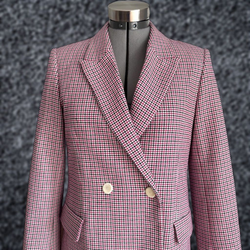 Maje Maje Vic Double Breasted Houndstooth Jacquard Blazer Women's Blazer Size 6 Multicolor Wool Blend Buttoned Cuffs 2 Side Pockets Size M / US 6-8 / IT 42-44 - 1 Thumbnail
