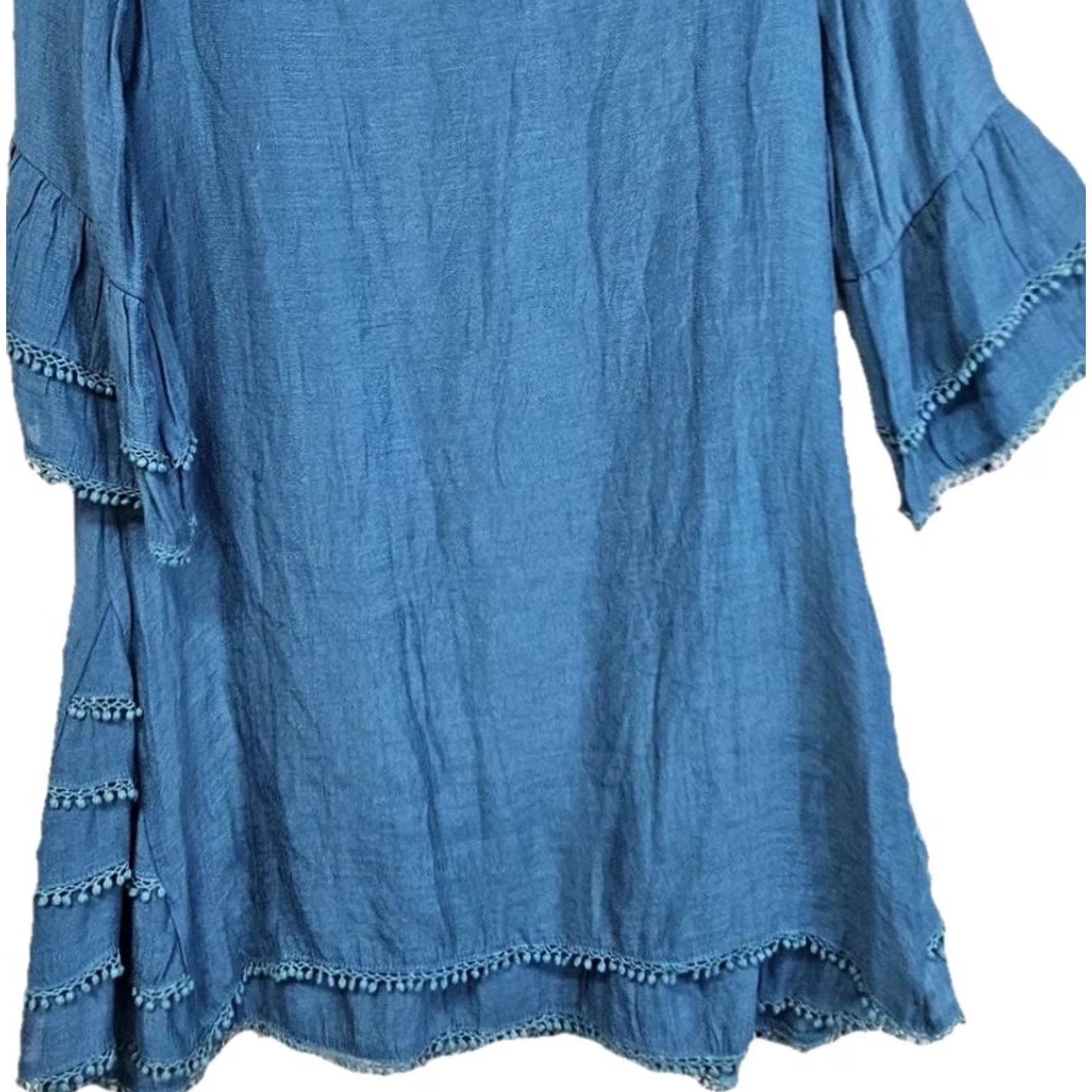 Bell Sassybling Blouse Bell Sleeves Teal Boho Round Neck 3/4 Sleeve Small Womens Tunic Blouse Shirt Size S / US 4 / IT 40 - 6 Thumbnail