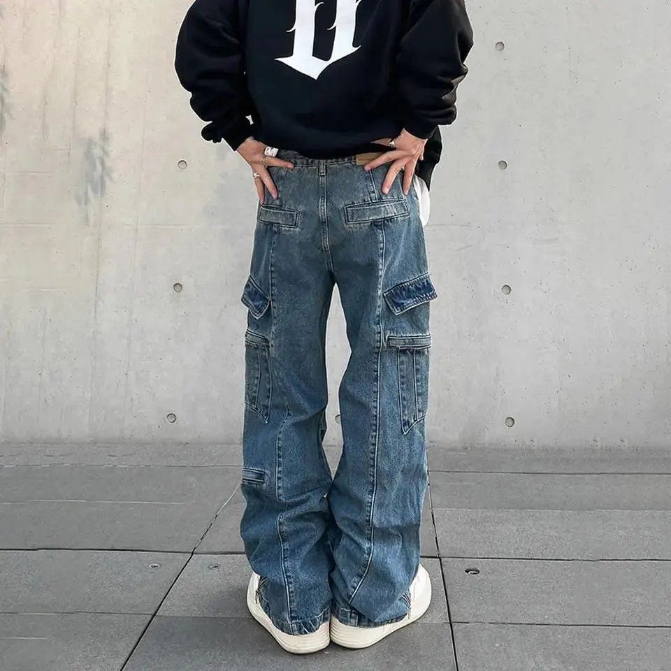 Japanese Brand × Jean Cargo Wide Leg Baggy Blue Denim Jeans Size US 28 / EU 44 - 6 Thumbnail