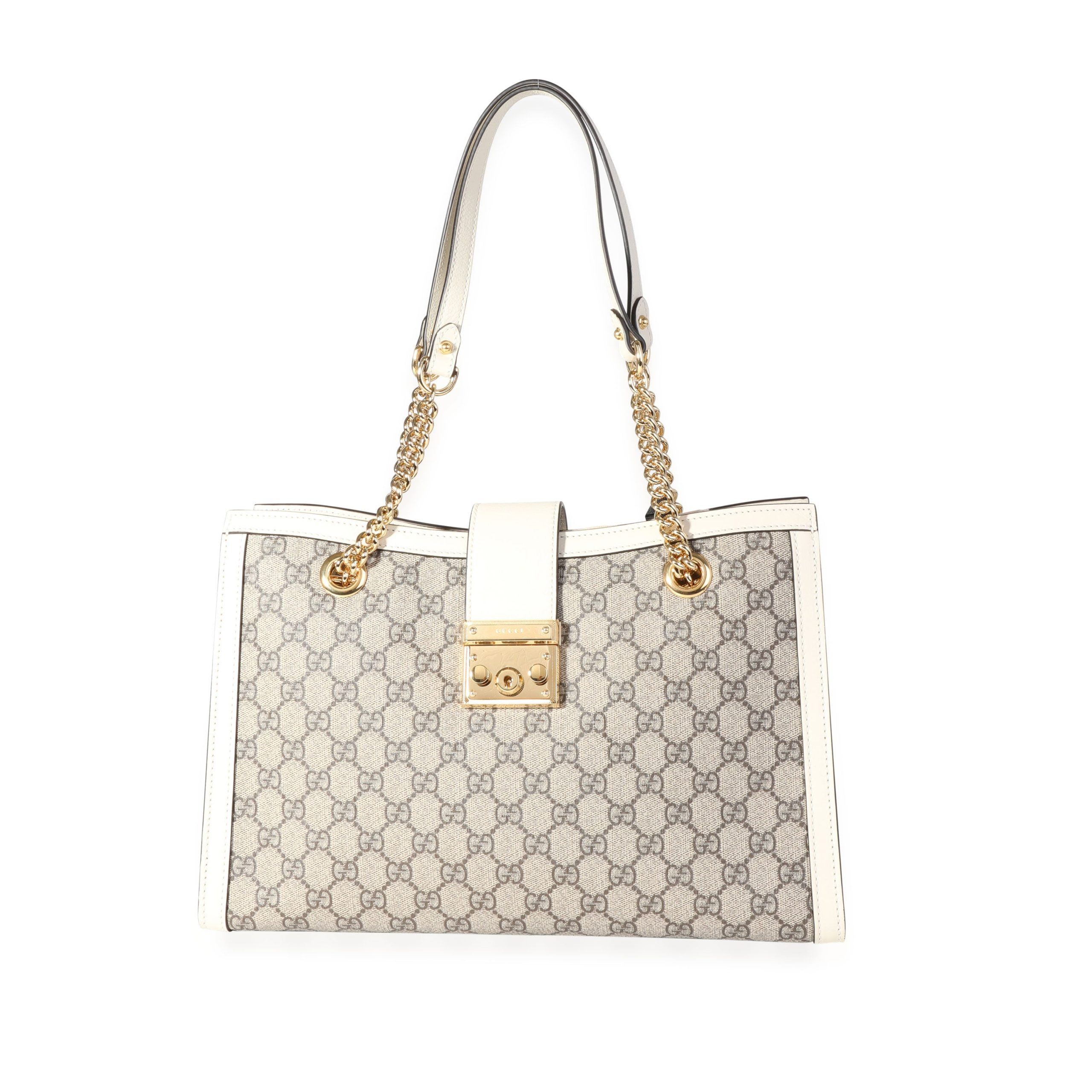 image of Gucci GG Supreme & White Leather Medium Padlock Shoulder Bag, Women's