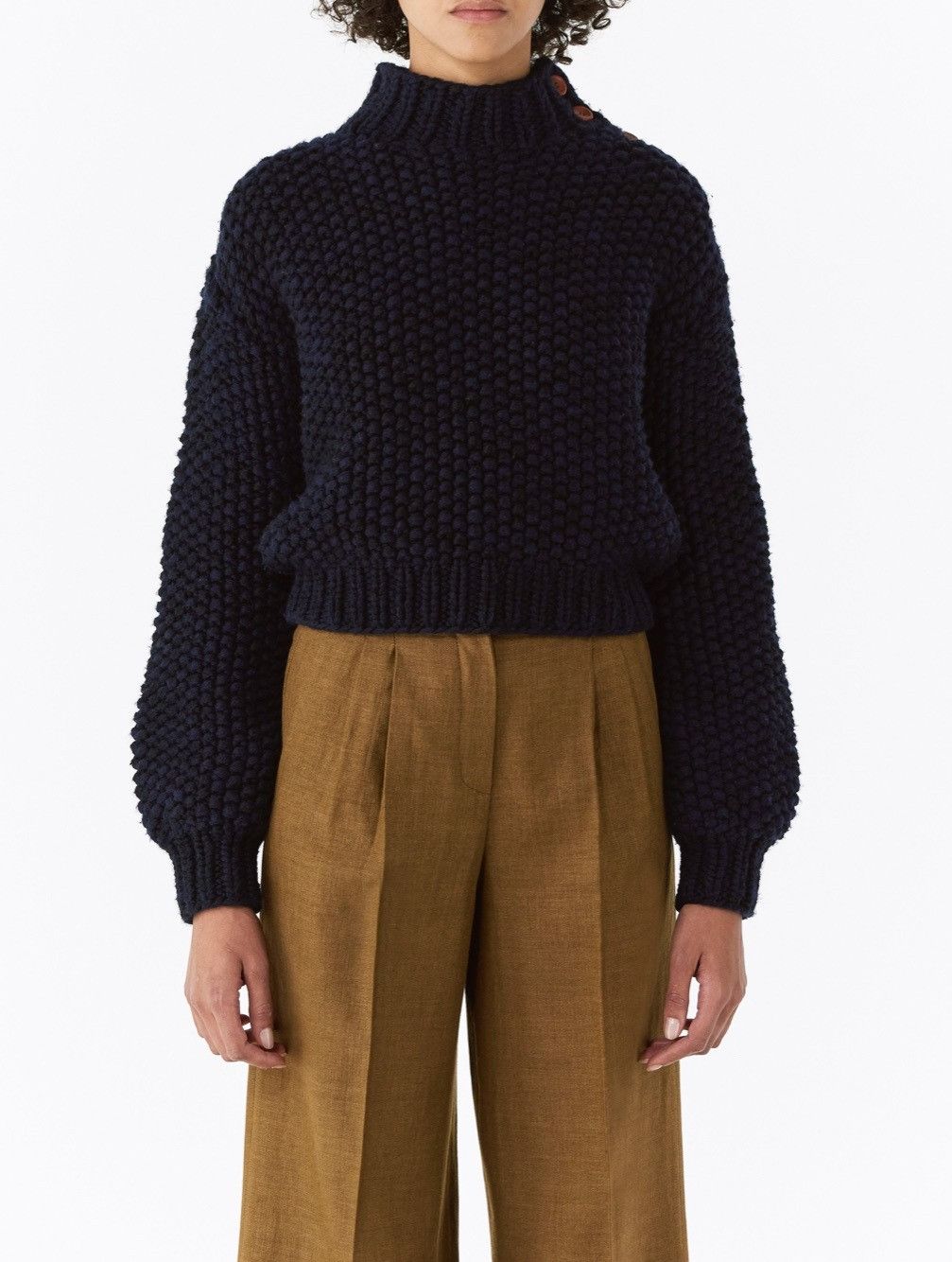 Loro Piana o1srvl11e0824 Chimbote Mock-Neck Sweater in Navy Blue Size M / US 6-8 / IT 42-44 - 3 Thumbnail