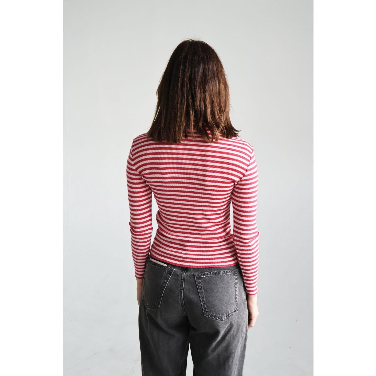 Courreges Vintage Courrèges Pink + Red Ribbed Striped Mock Neck Top Size M / US 6-8 / IT 42-44 - 6 Thumbnail