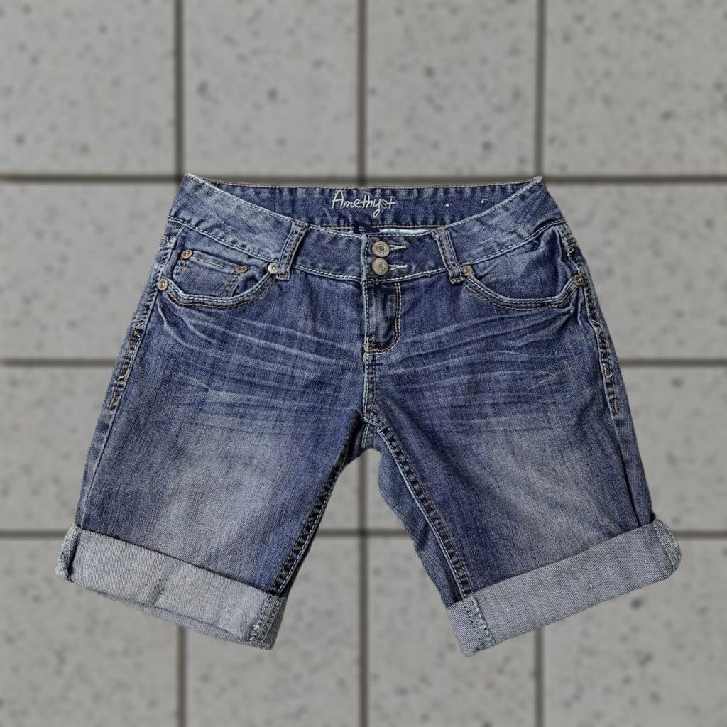 Denime Amethyst Shorts Womens 5 Dark Blue Denim Bermuda Jean Jorts Preppy Stretch Flap Pocket 5-Pocket Design Casual Outdoor Travel Summer Womens Size 27" / US 4 / IT 40 - 1 Thumbnail