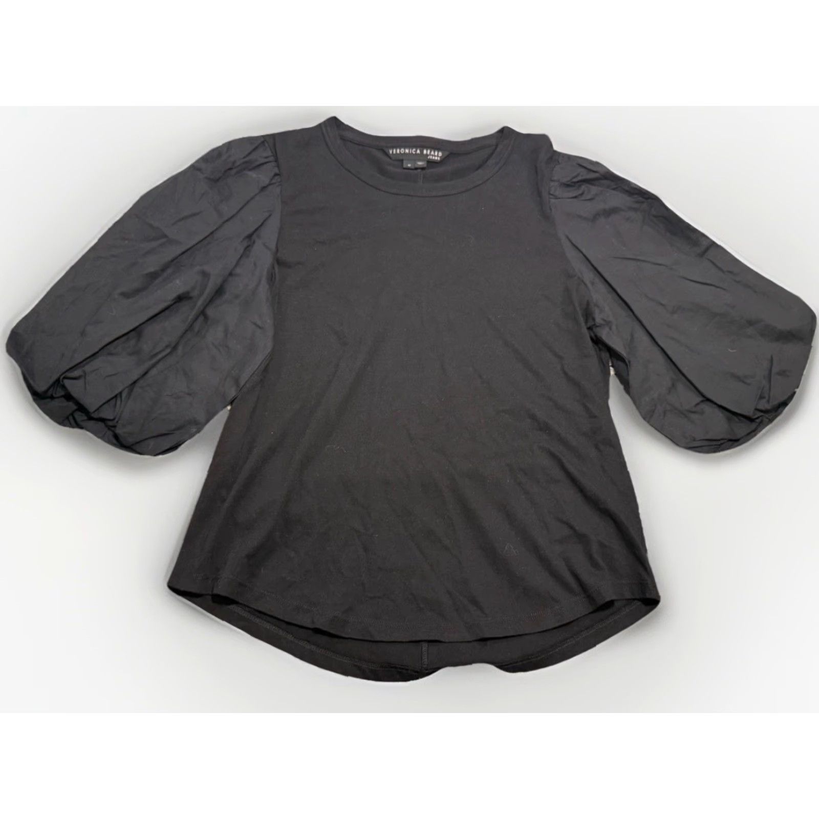 Veronica Beard VERONICA BEARD Blouse Shirt Puff Sleeve Top M Black Cotton EUC Size M / US 6-8 / IT 42-44 - 4 Thumbnail