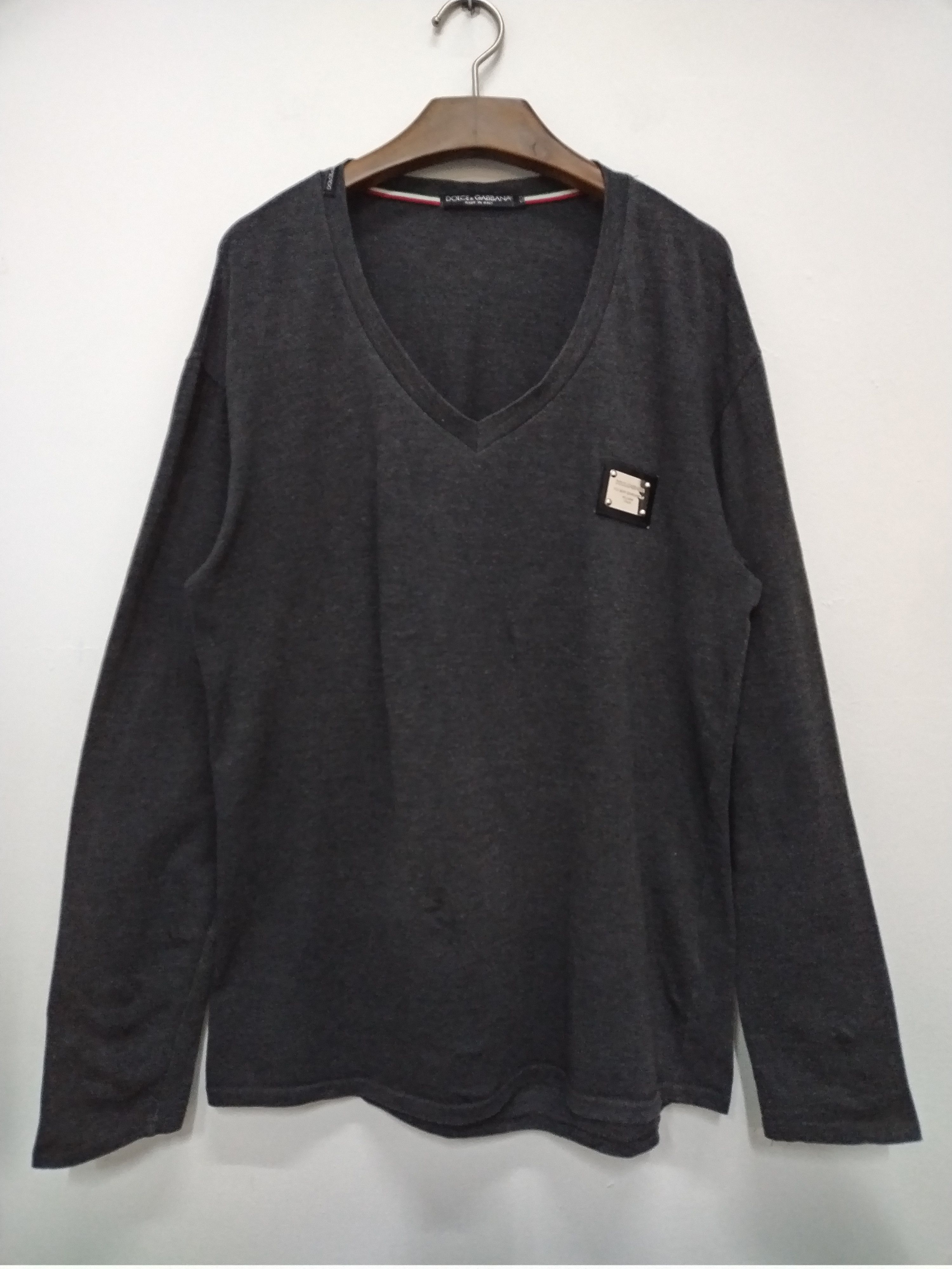 Dolce & Gabbana × Vintage Iconic vtg Dolce Gabbana Wool Cotton Longsleeve V Neck Size US L / EU 52-54 / 3 - 1 Thumbnail