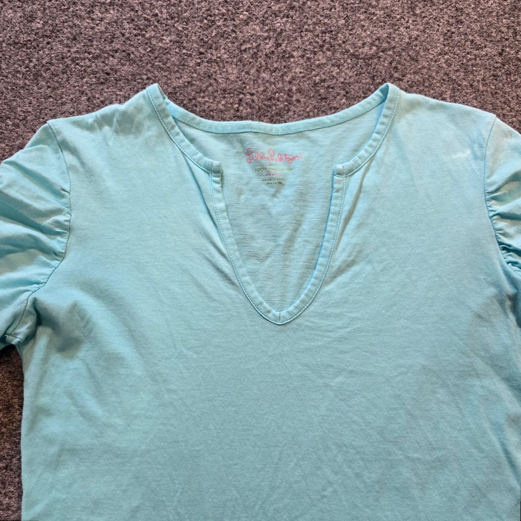 Lilly Pulitzer Lilly Pulitzer Top Womens XS Blue Pima Cotton V Neck Short Sleeve Casual Knit Lightweight Regular Basic Shirt Womens XS Blue Size XS / US 0-2 / IT 36-38 - 2 Thumbnail