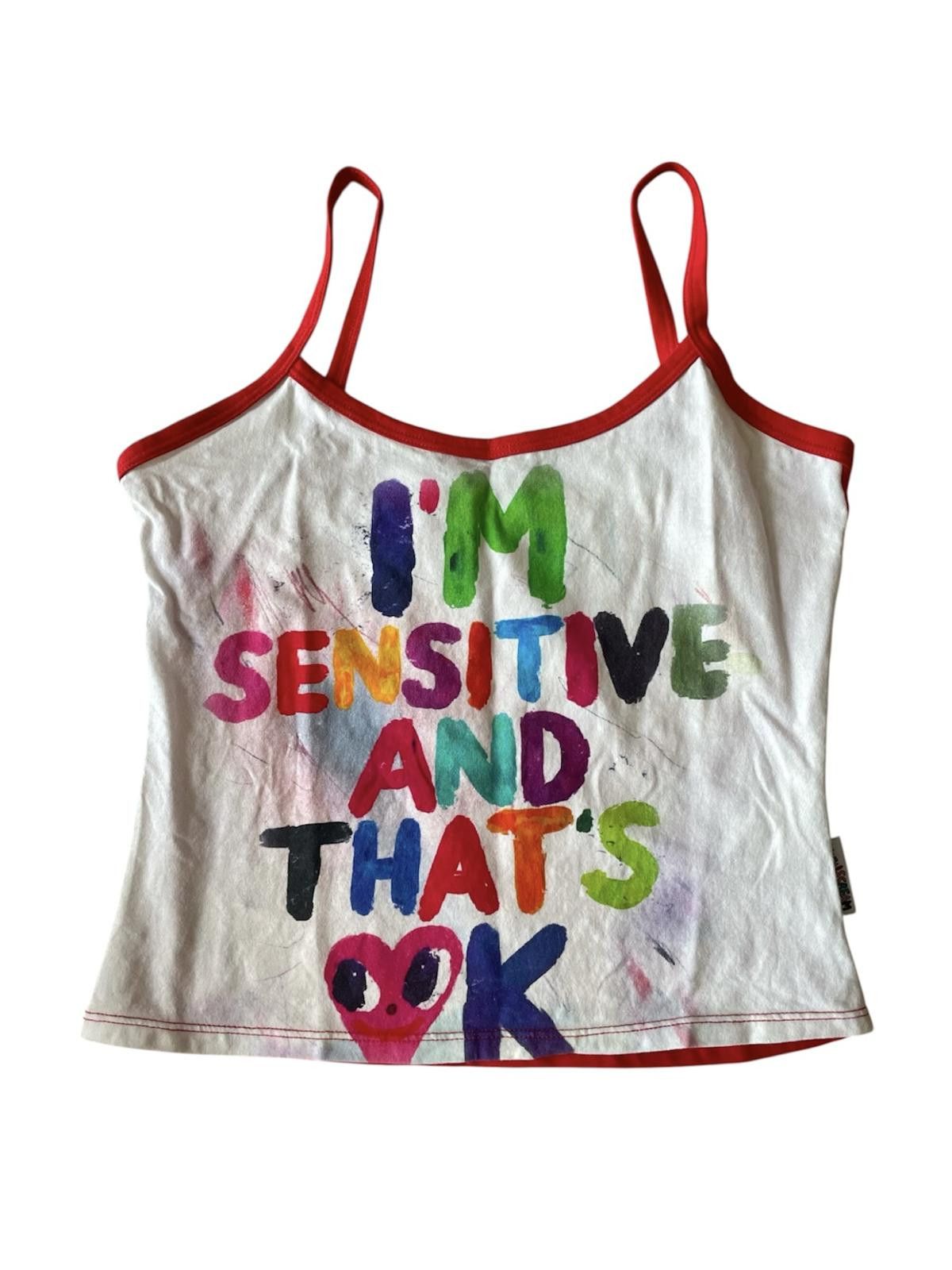 Japanese Brand Graphic "I'm Sensitive" Cami Top | Red Contrast Trim Size S / US 4 / IT 40 - 3 Thumbnail
