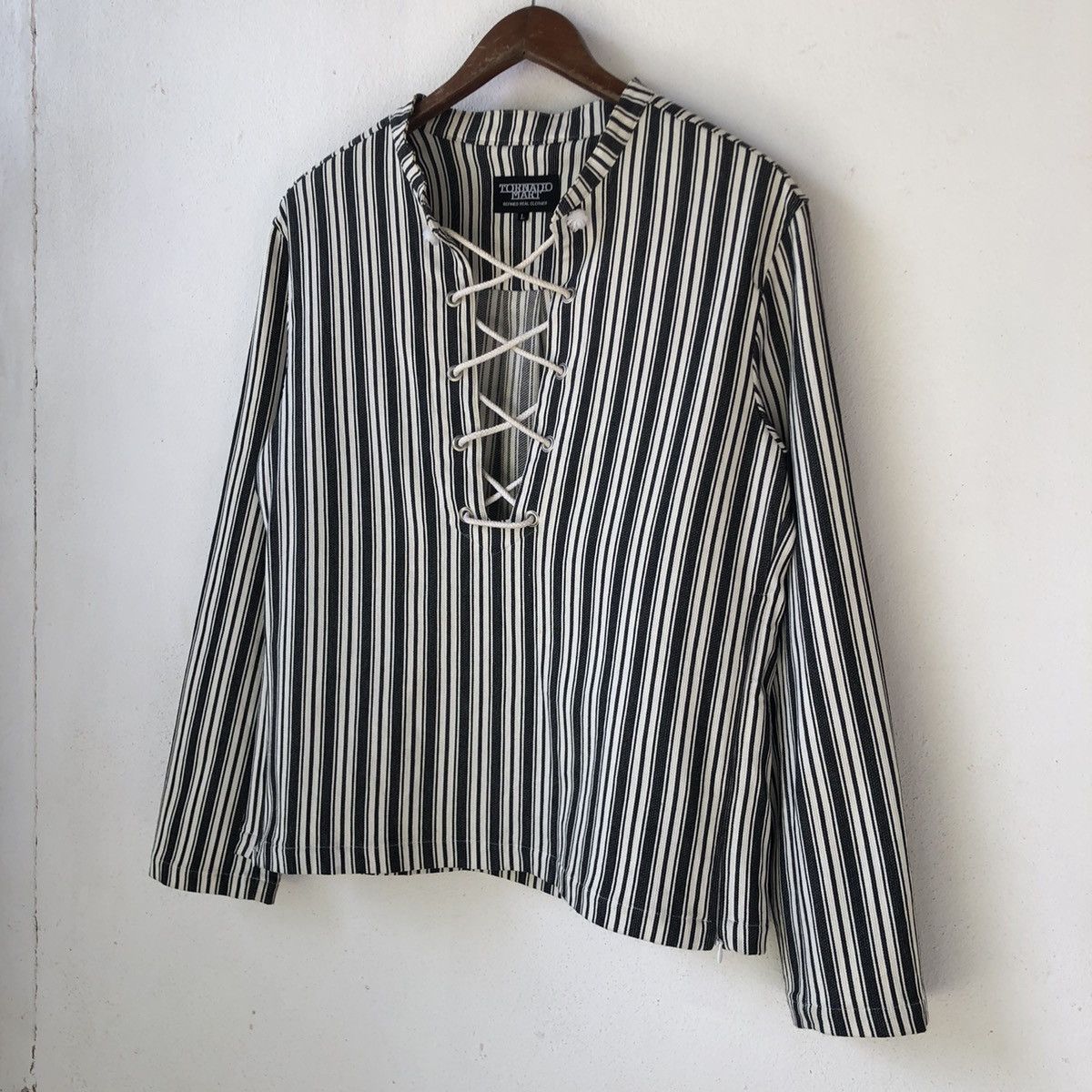 Tornado Mart TORNADO MART Japan Lace-Up Striped Long Sleeve Shirt Size US M / EU 48-50 / 2 - 3 Thumbnail