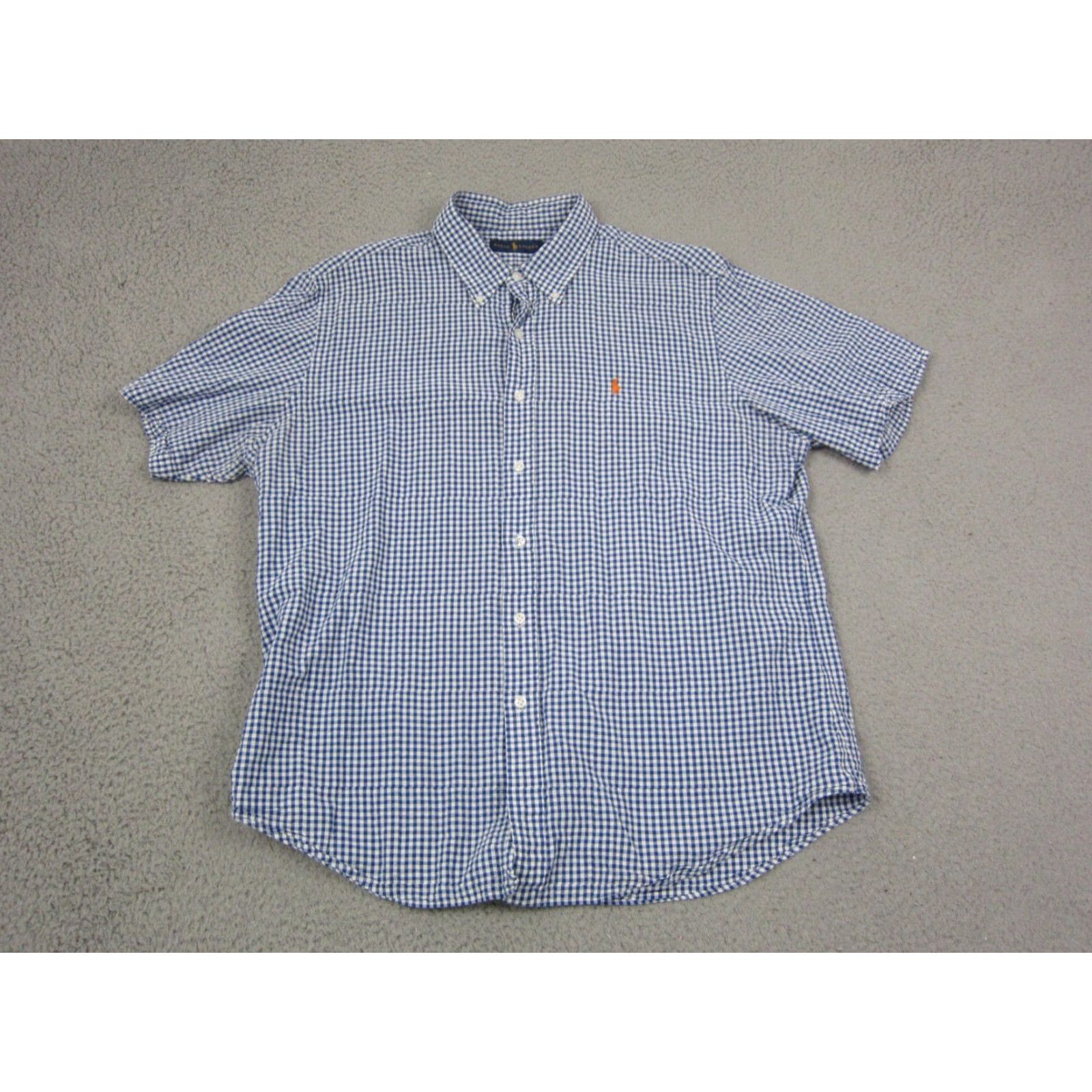 Polo Ralph Lauren Ralph Lauren Shirt XL Blue Orange Pony Check Gingham Mens Button-Up Short Sleeve Collared Polo Shirt Classic Fit Clothing Size US XL / EU 56 / 4 - 2 Thumbnail