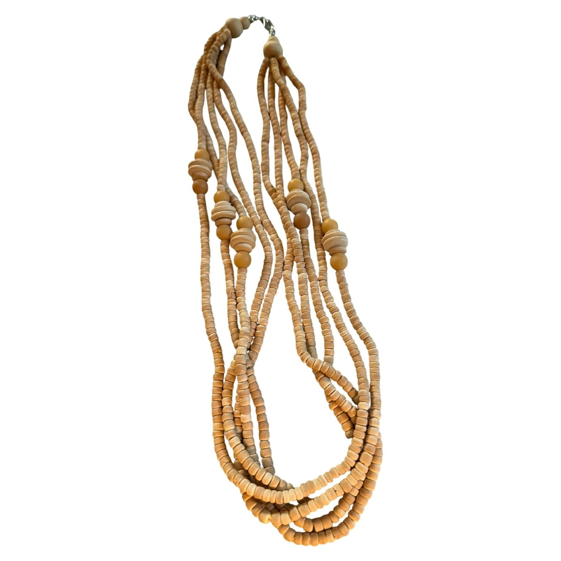 Other Handcrafted Multi-Strand Natural Beige Wooden Boho Beaded Ne Size ONE SIZE - 1 Thumbnail