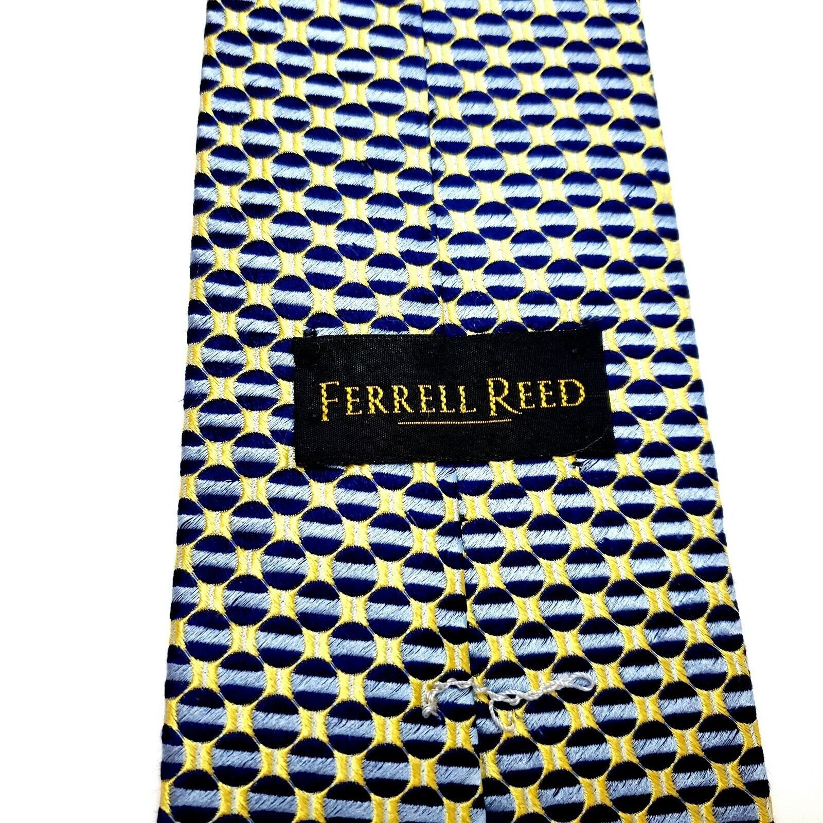 Vintage Ferrell Reed Silk Tie Woven Blue Yellow Geometric Wide City Size ONE SIZE - 3 Thumbnail